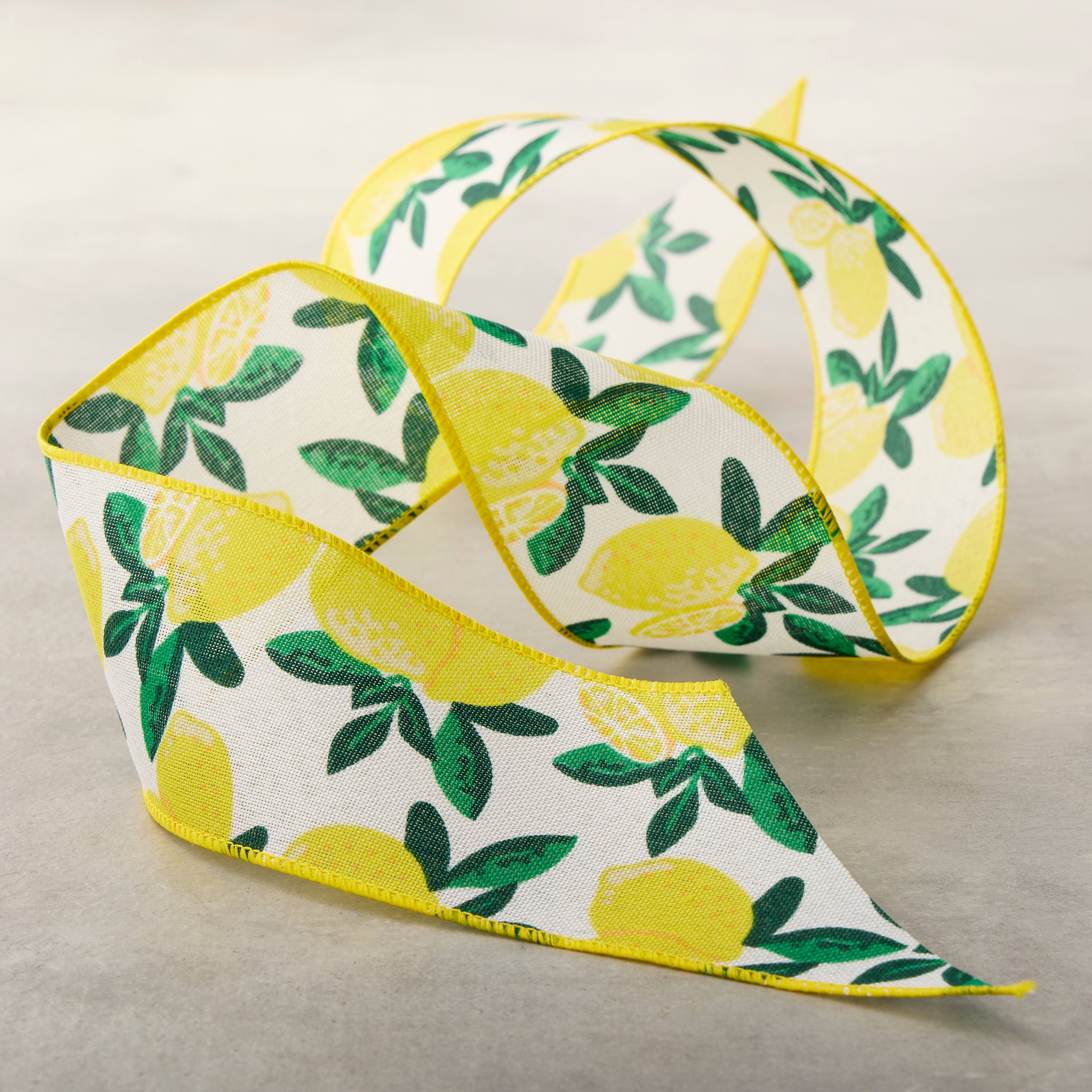 2.5&#x22; x 3yd. Wired Yellow Lemon Faux Linen Ribbon by Celebrate It&#xAE;