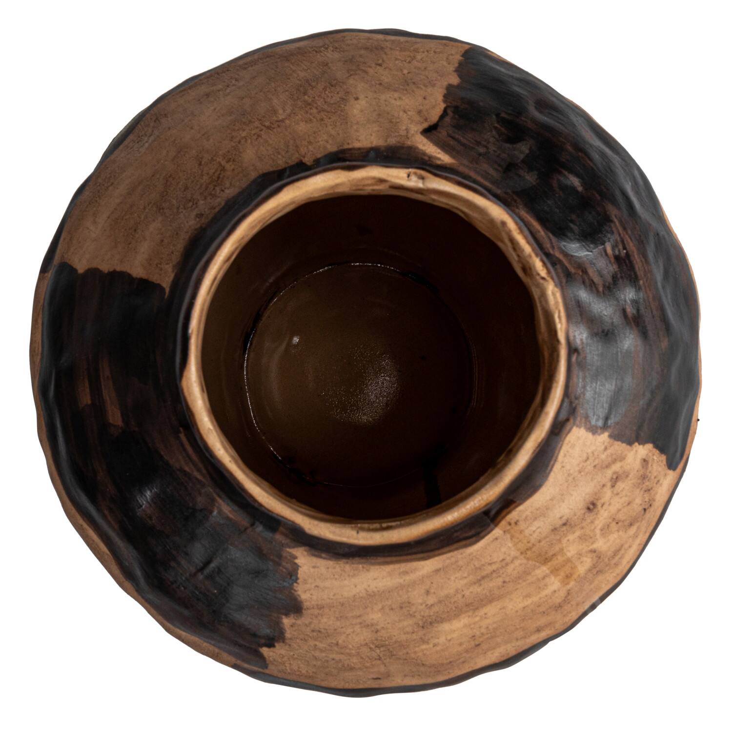 Hello Honey® 10" Black & Cream Hand-Painted Stoneware Vase with Reactive Glaze