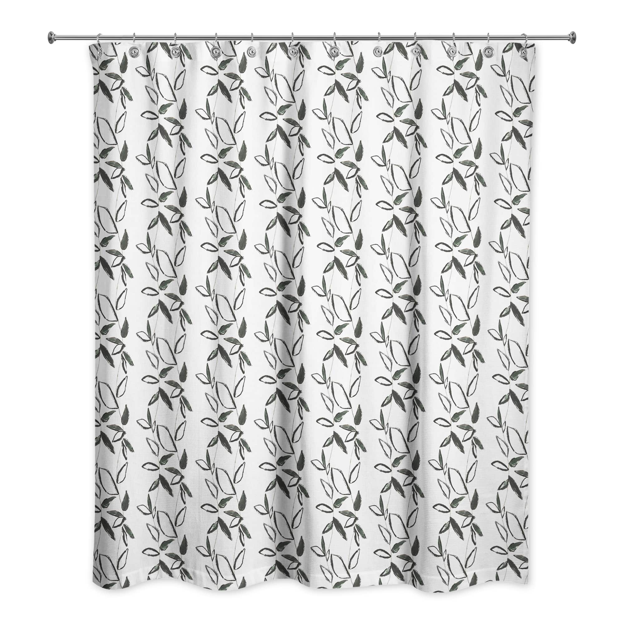 Black Leaf Stripes 71" x 74" Shower Curtain