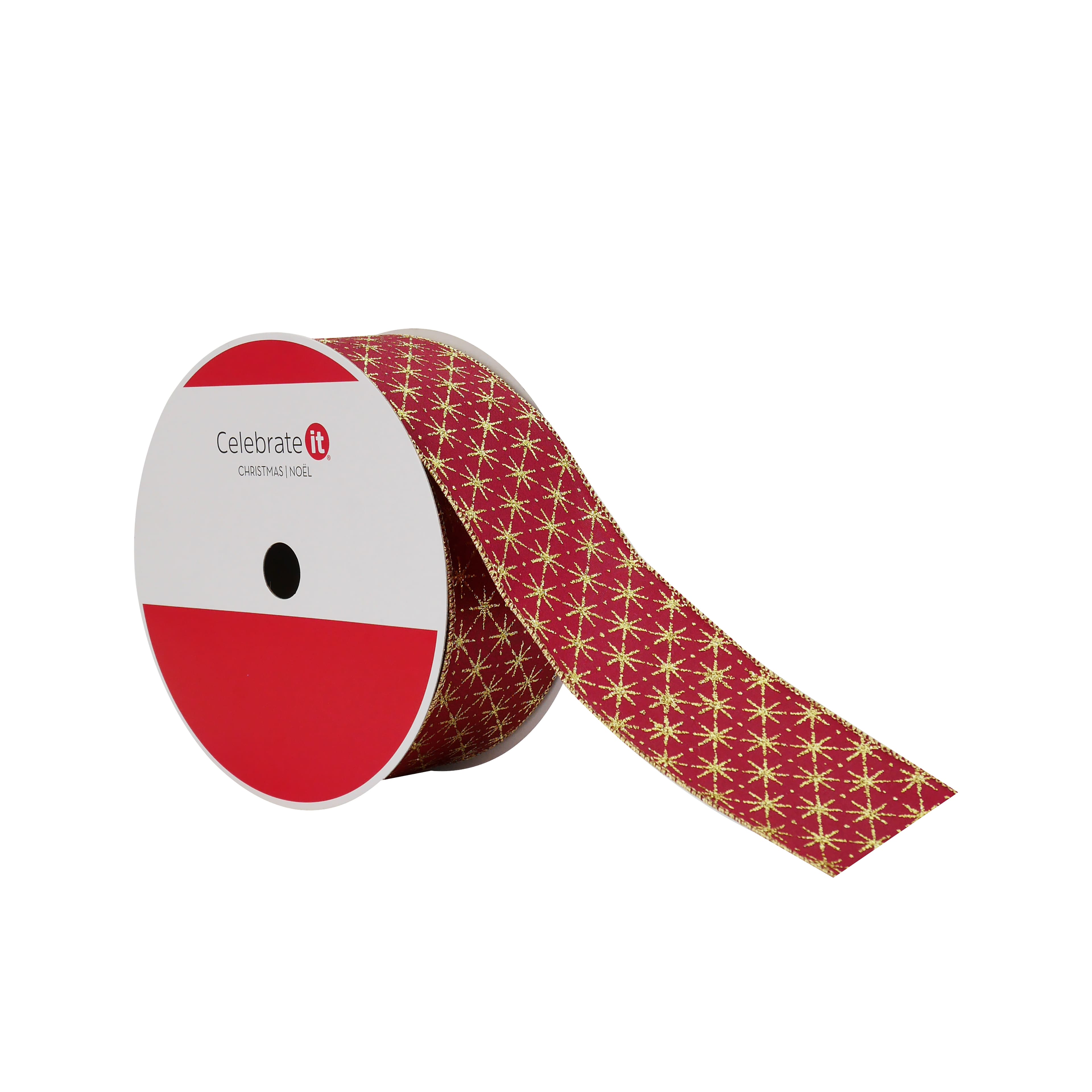 2.5&#x22; x 80ft. Burgundy &#x26; Gold Stars Wired Jumbo Ribbon by Celebrate It&#xAE;
