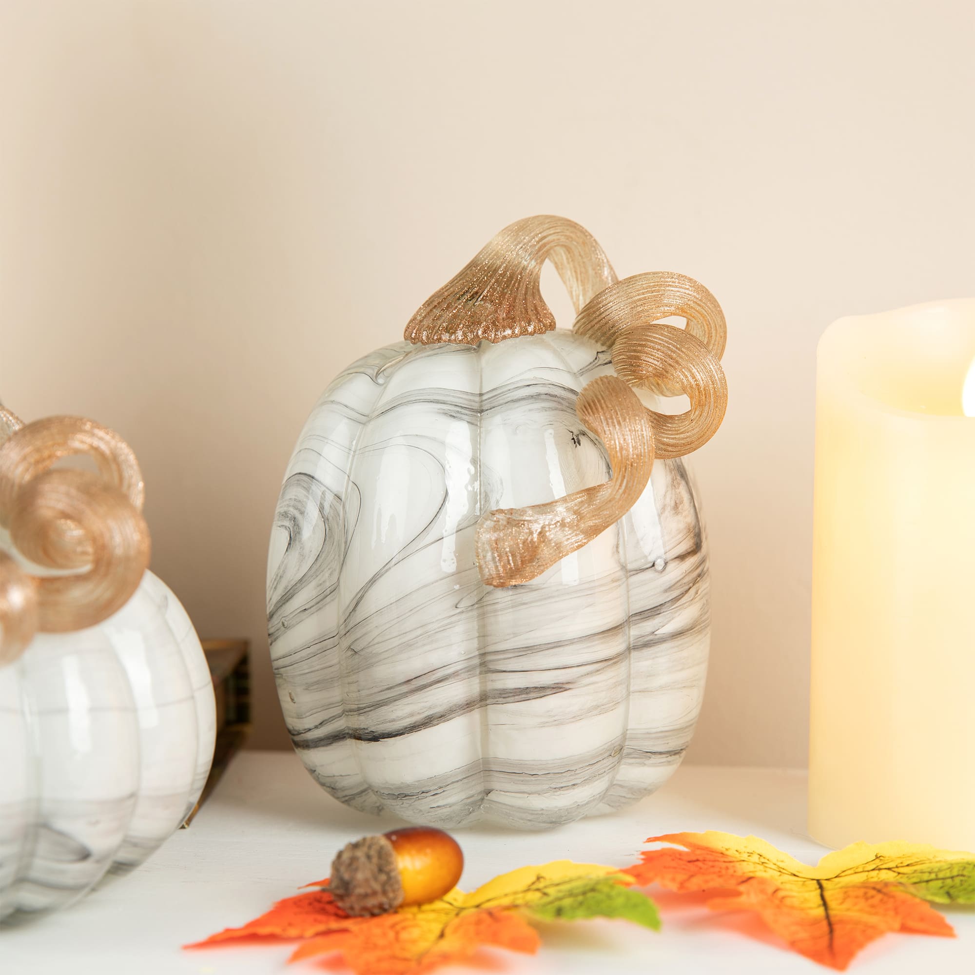 Glitzhome® Gray Marble Glass Pumpkin & Gourd Set