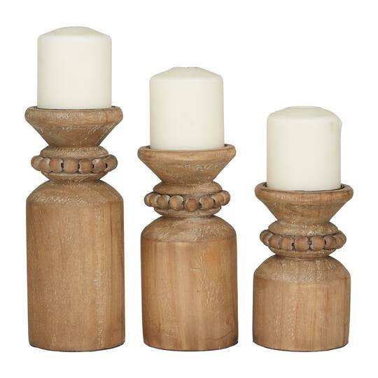 Brown Wood Traditional Candle Holder Set | Pillar Holders | Michaels