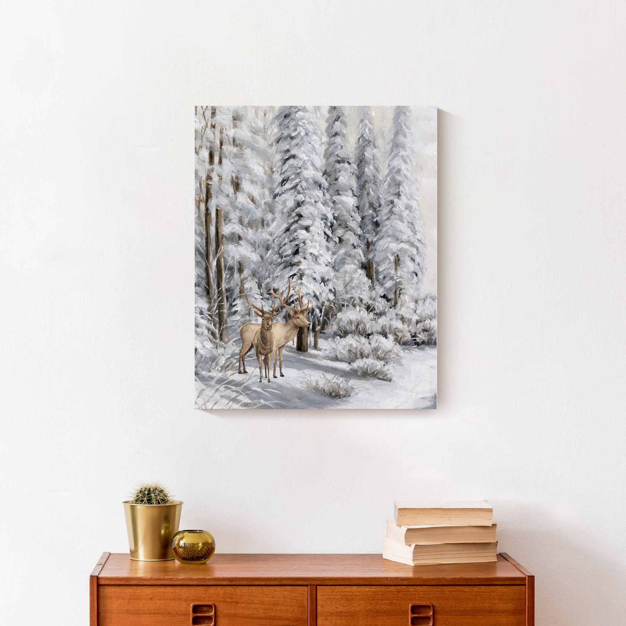 Snowy Forest Deer Canvas Wall Art