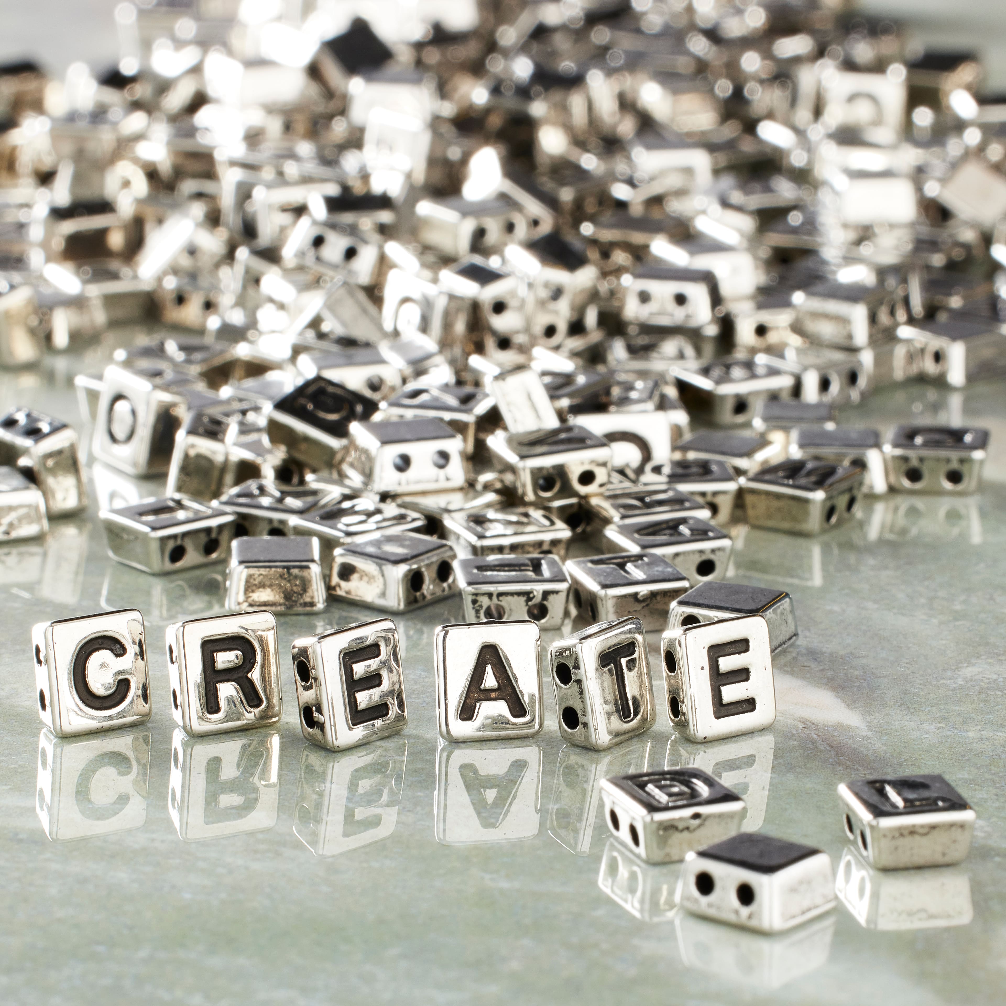 Rhodium Alphabet Plastic Craft Beads, 8mm by Bead Landing&#x2122;