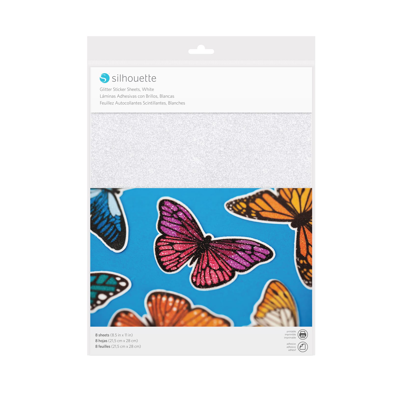 12 Packs: 8 ct. (96 total) Silhouette® White Glitter Sticker Sheets