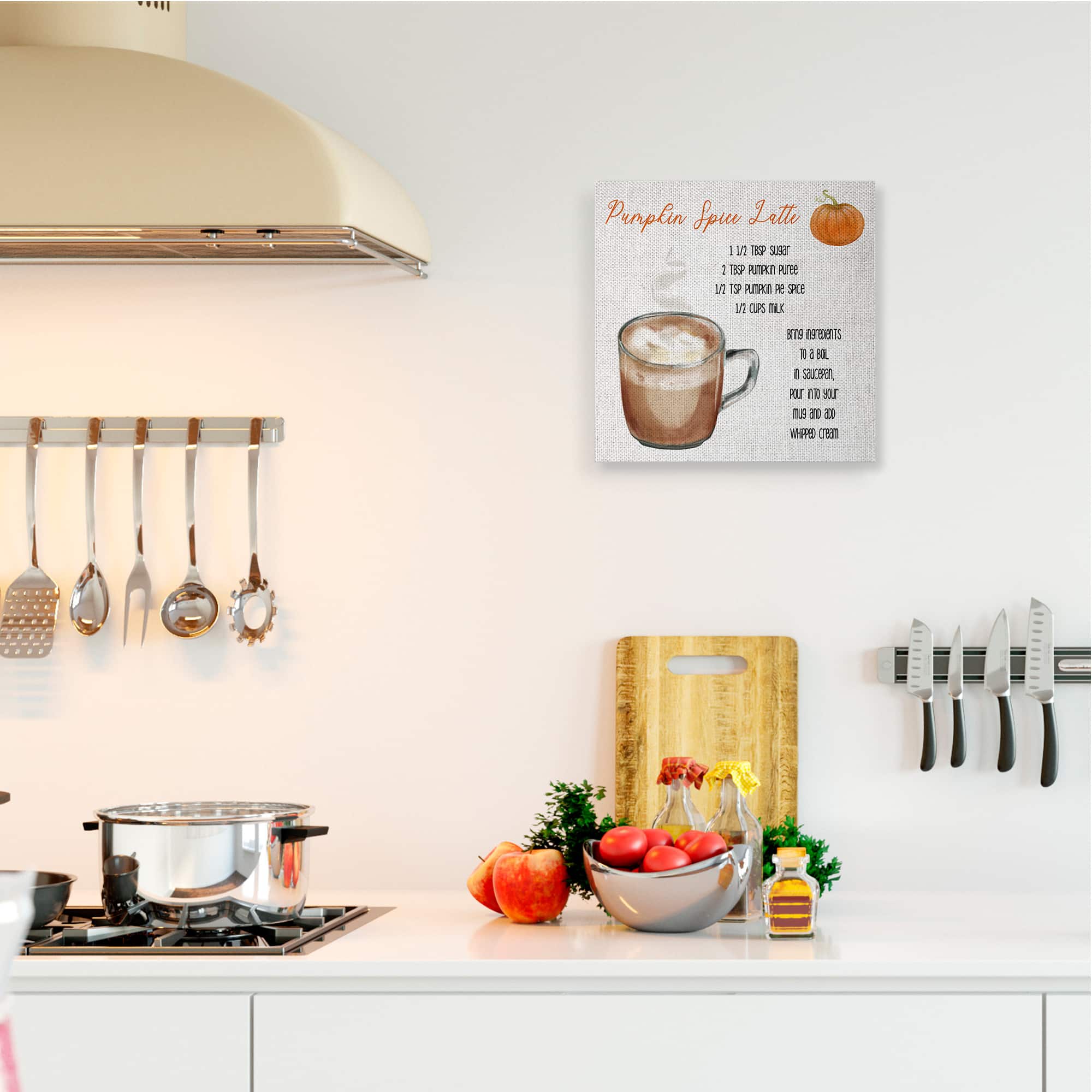 Stupell Industries Pumpkin Spice Latte Farmhouse Coffee Recipe Canvas Wall Art