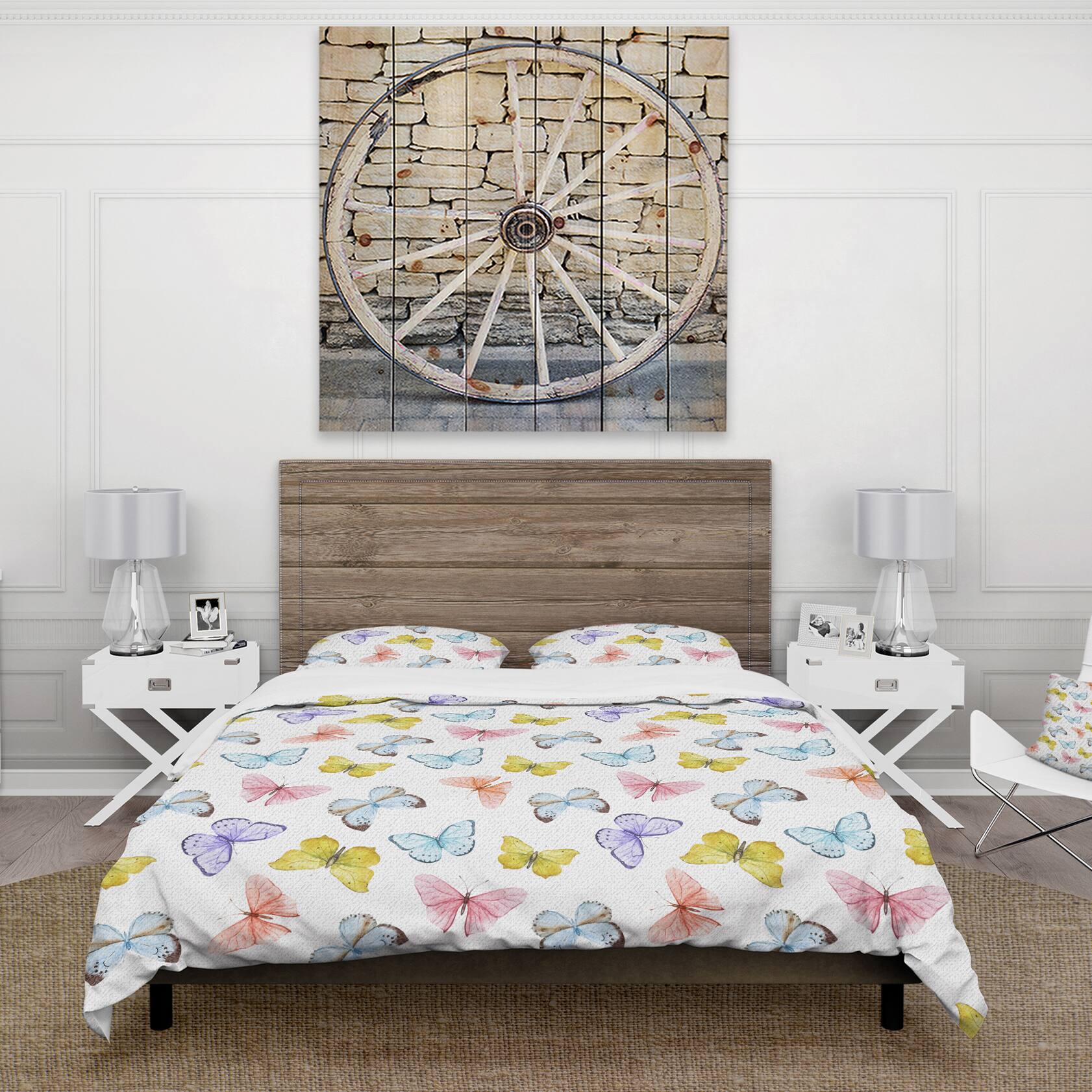 Designart 'Watercolor Butterfly Pattern' Cabin & Lodge Bedding Set - Duvet Cover & Shams