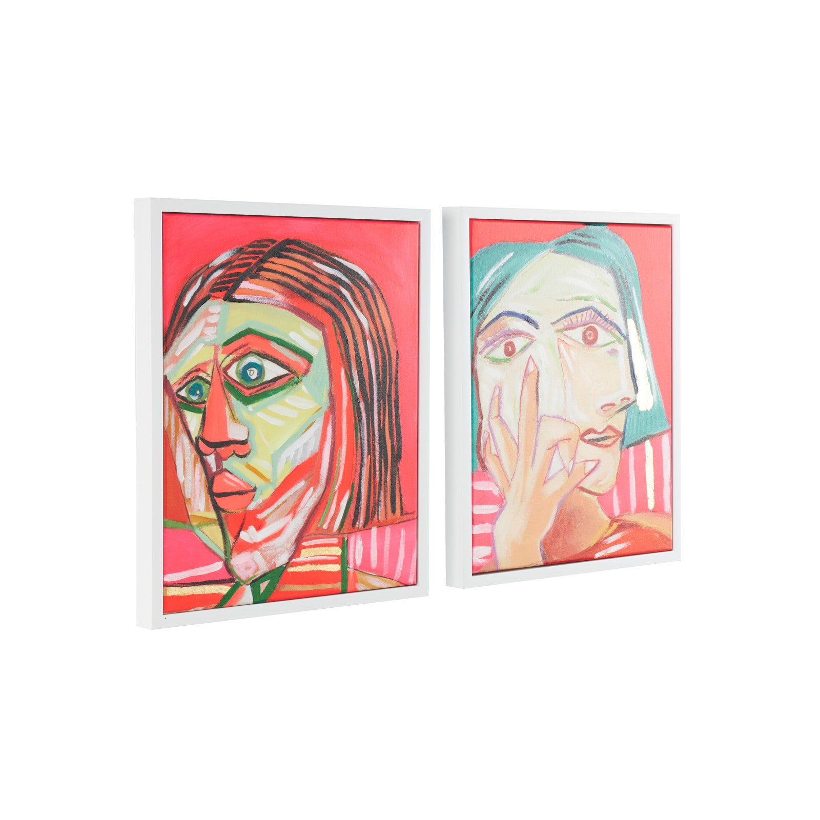 Pink Canvas Face Living Room Framed Wall Art Set