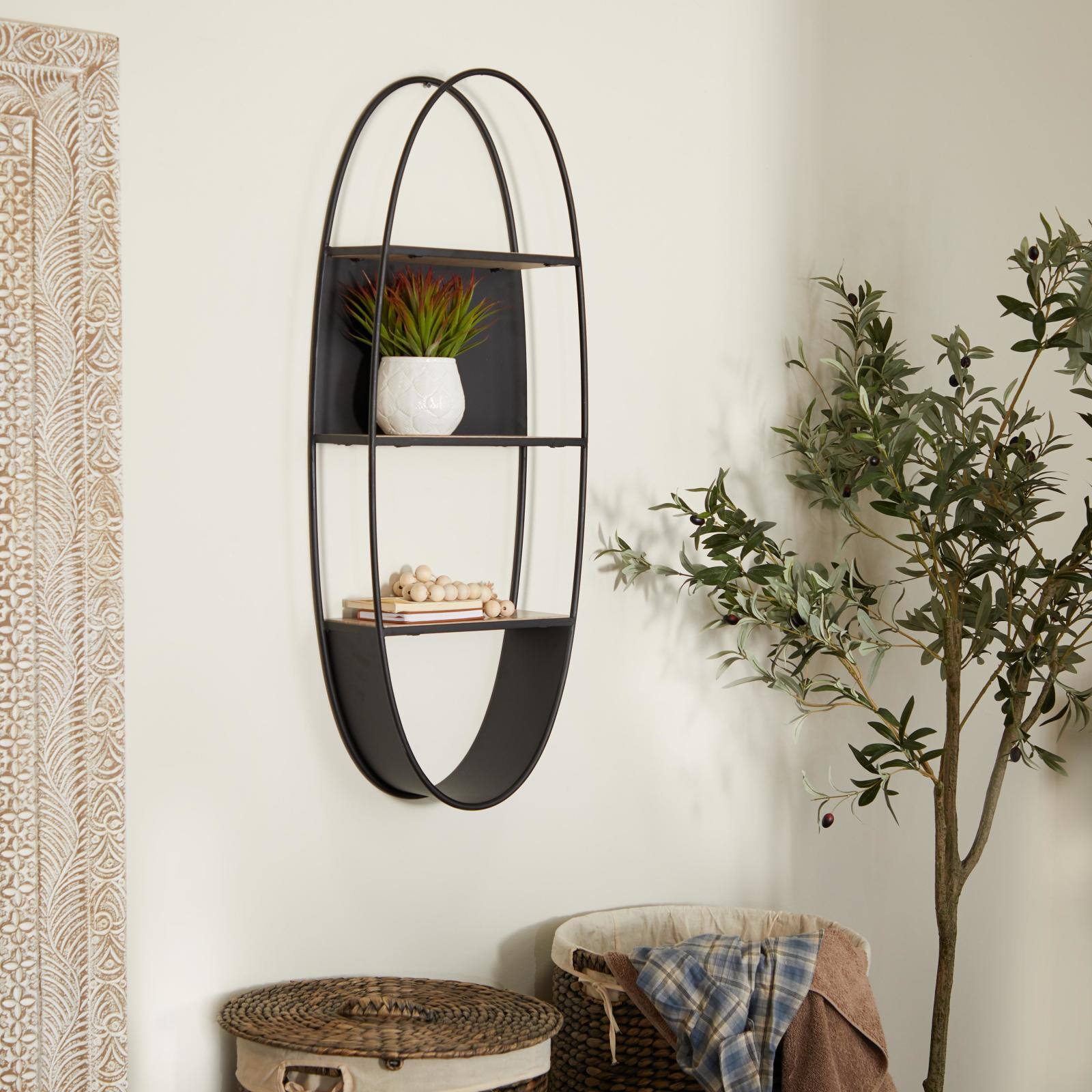 40&#x22; Black Contemporary Metal Wall Shelf