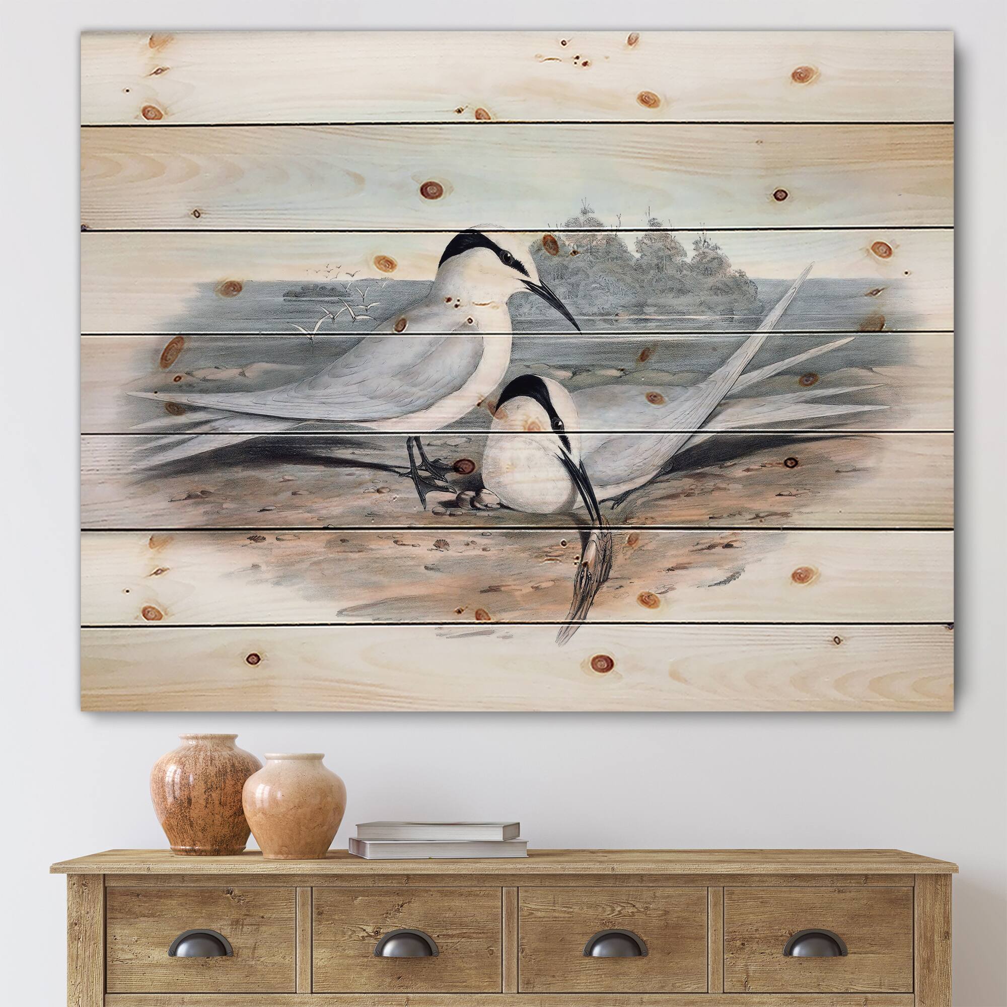 Designart - Vintage Birds In The Wild IX - Traditional Print on Natural Pine Wood