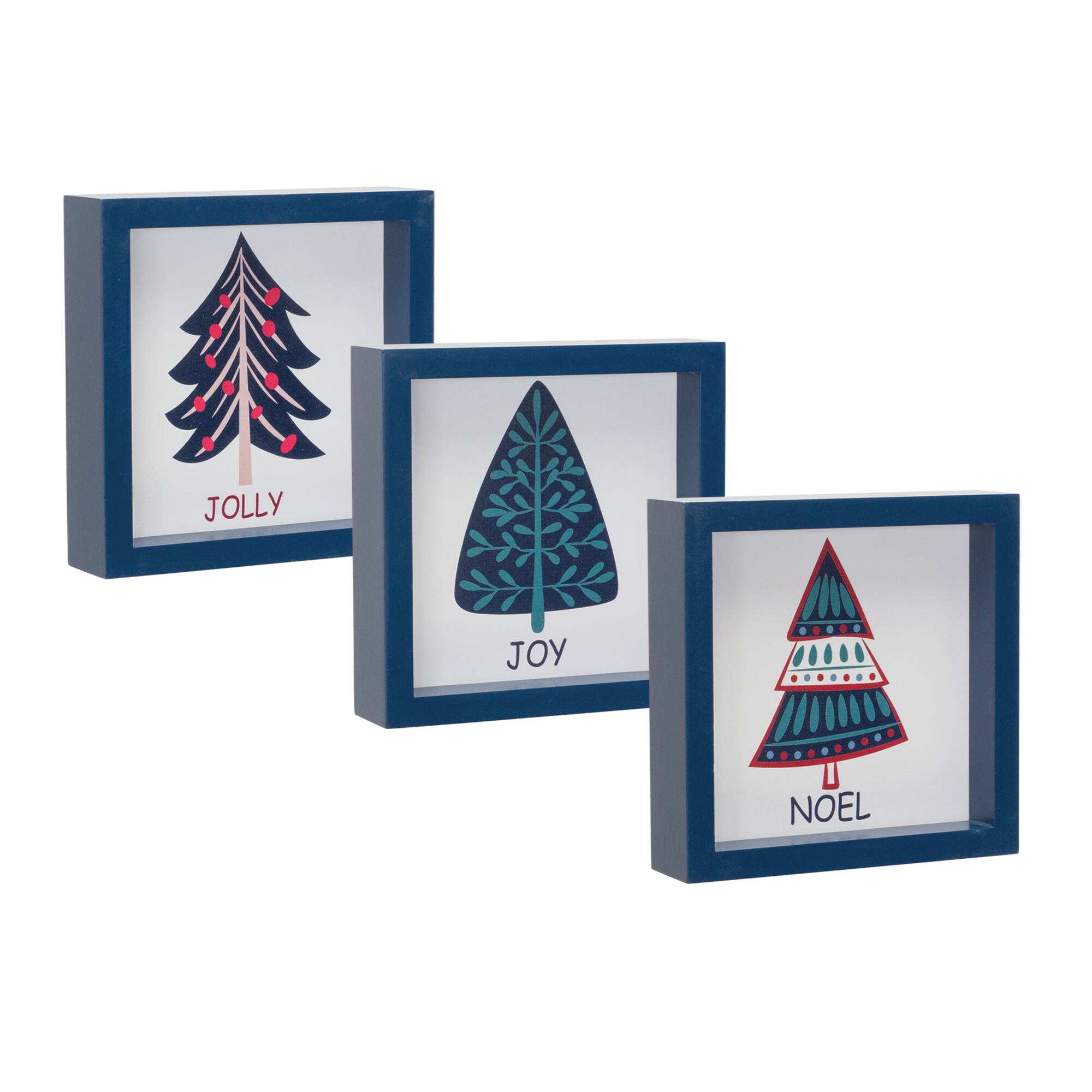 6" Navy Christmas Tree Sentiments Tabletop Décor Set