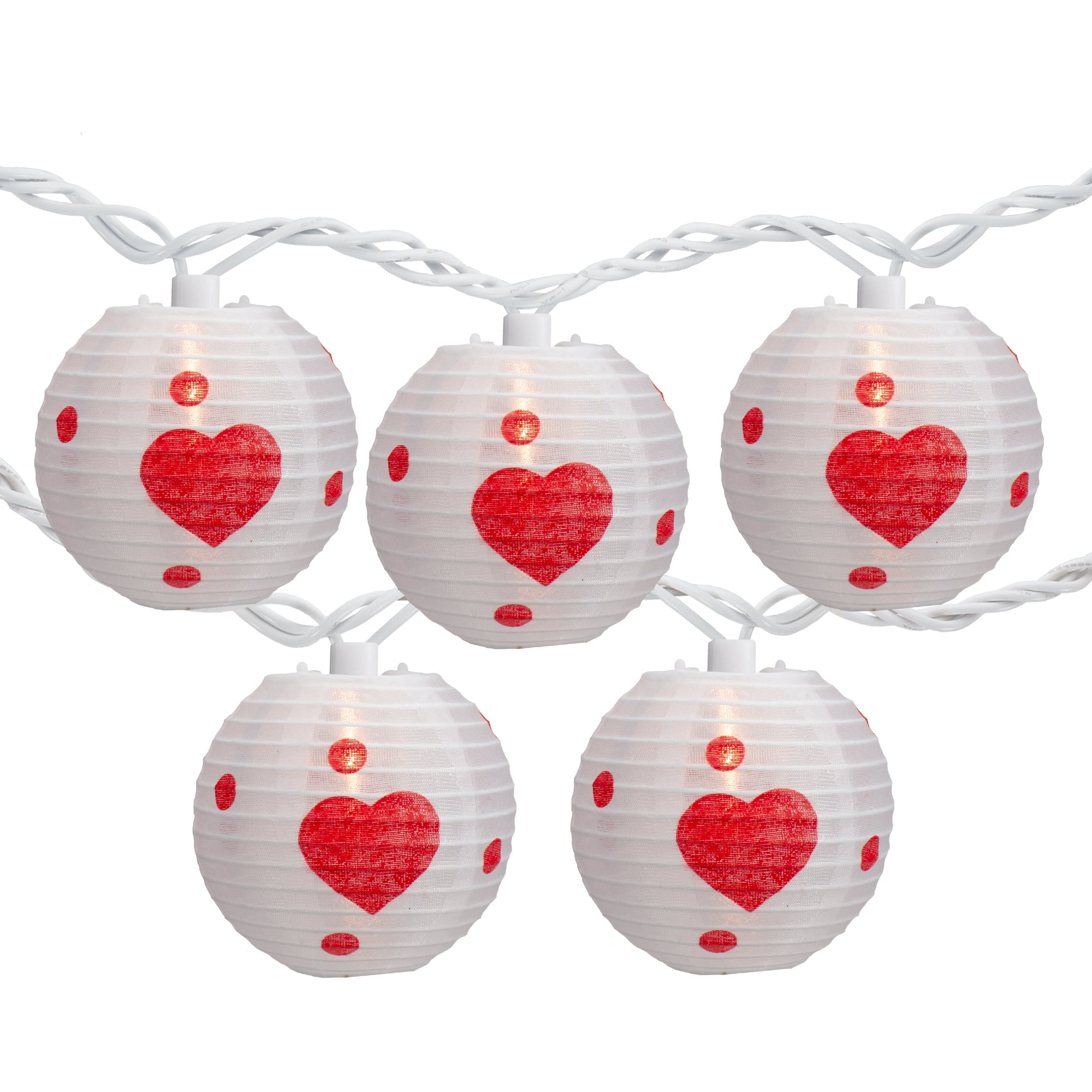 10ct. White &#x26; Red Heart Paper Lantern Valentine&#x27;s Day String Lights