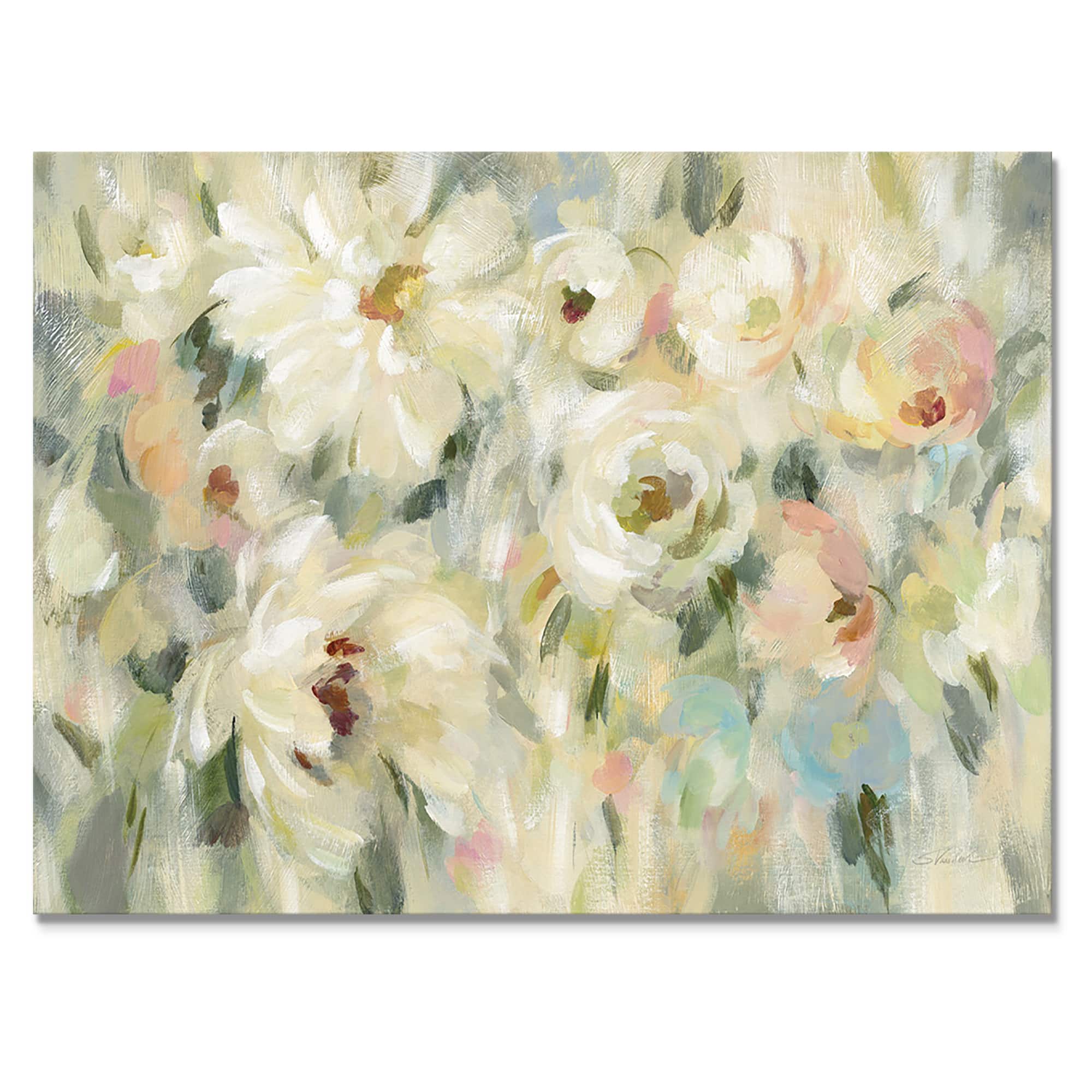  Designart - Expressive Pale Floral - Cottage Canvas Wall Art