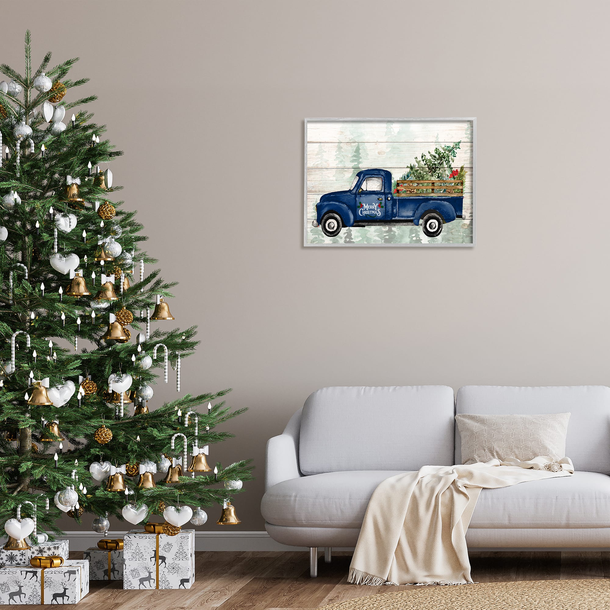 Stupell Industries Merry Christmas Blue Holiday Truck Framed Giclee Art