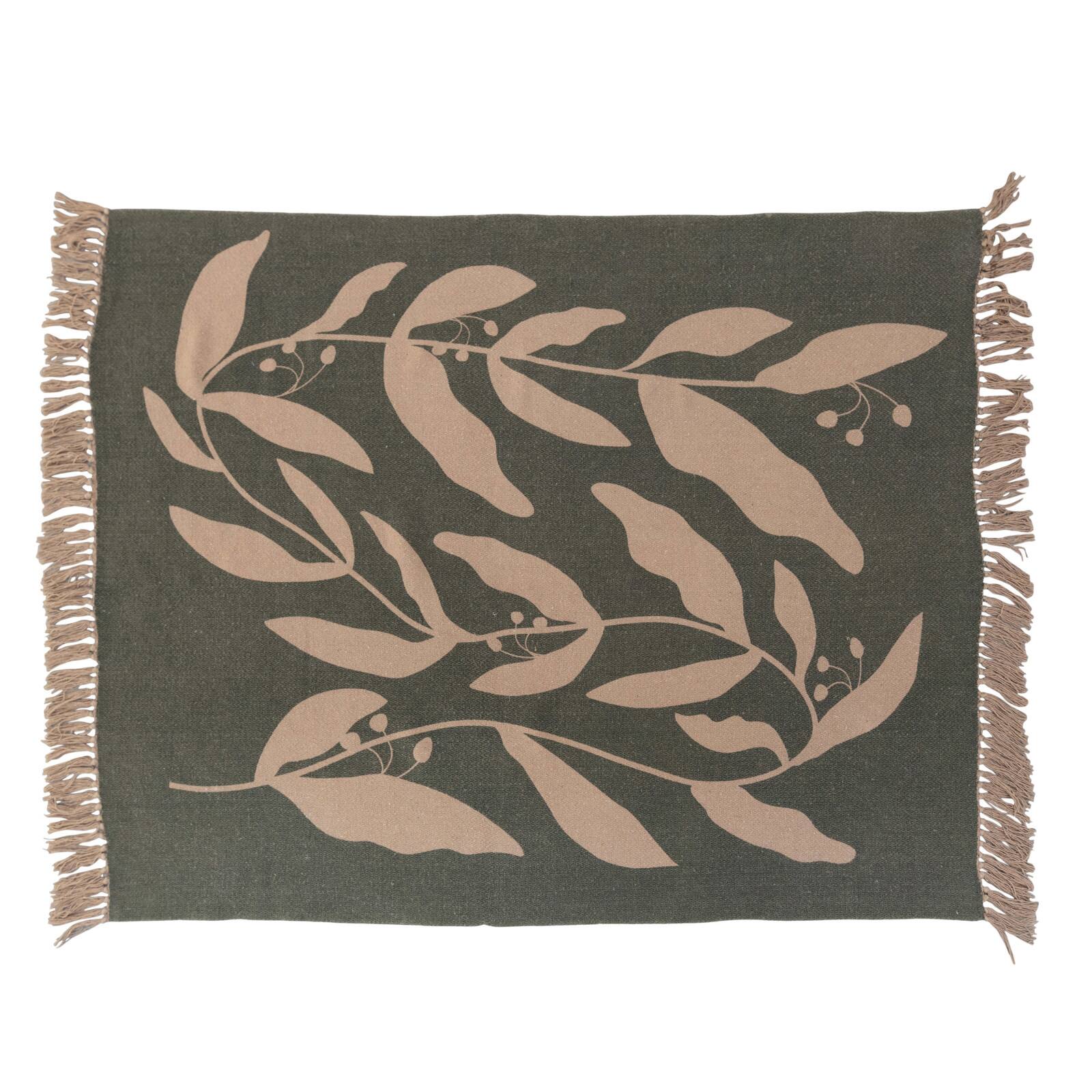 Hello Honey&#xAE; Recycled Cotton Blend Printed Throw Blanket with Fringe, Green and Tan