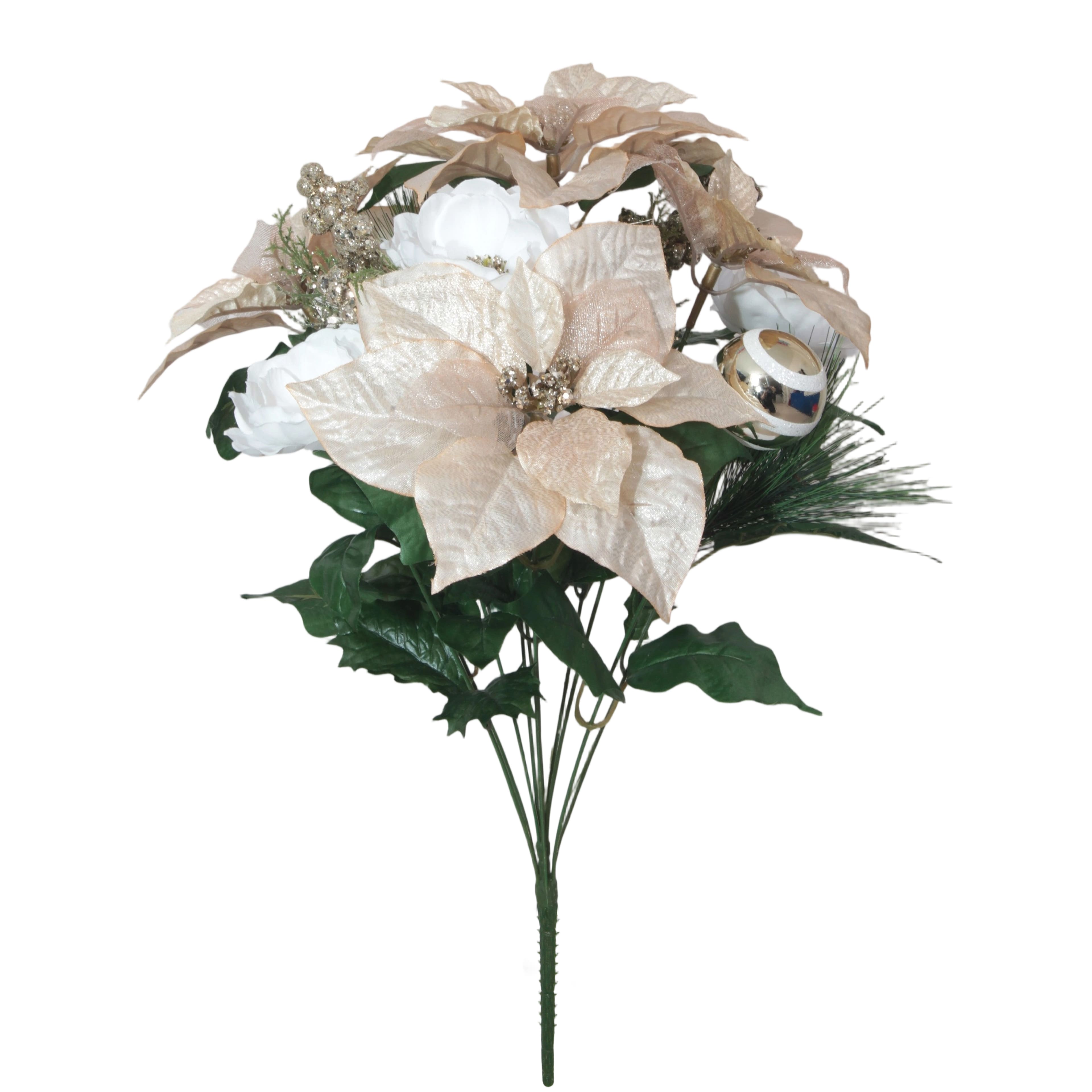 21.5&#x22; Champagne Poinsettia &#x26; Ornament Mix Deluxe Bush by Ashland&#xAE;