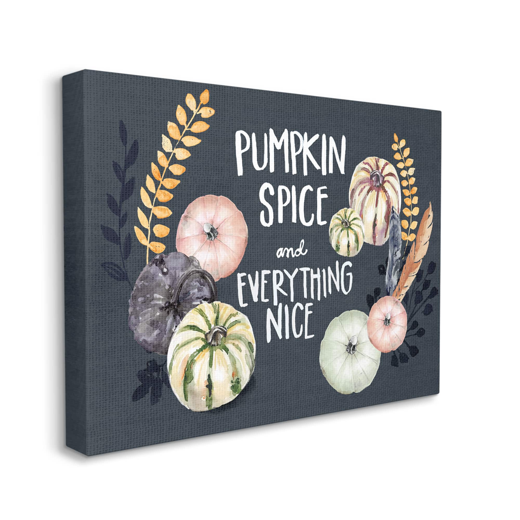 Stupell Industries Pumpkin Spice Everything Nice Phrase Autumn Harvest Feathers Canvas Wall Art