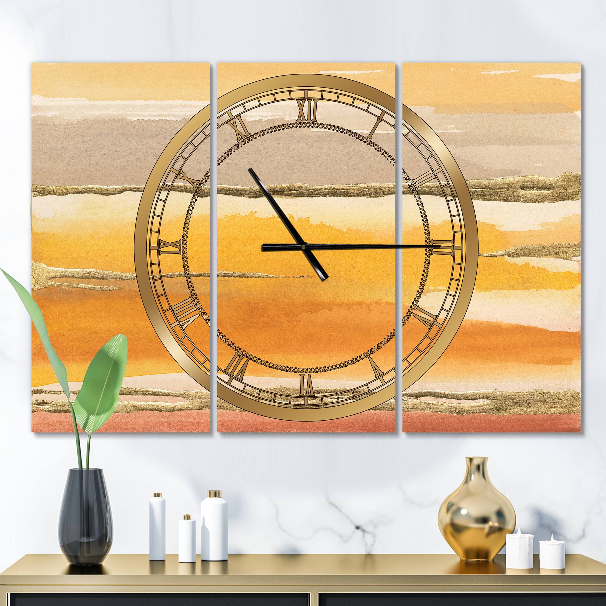 Designart 'Gilded Amber Ii Modern Multipanel Wall Clock