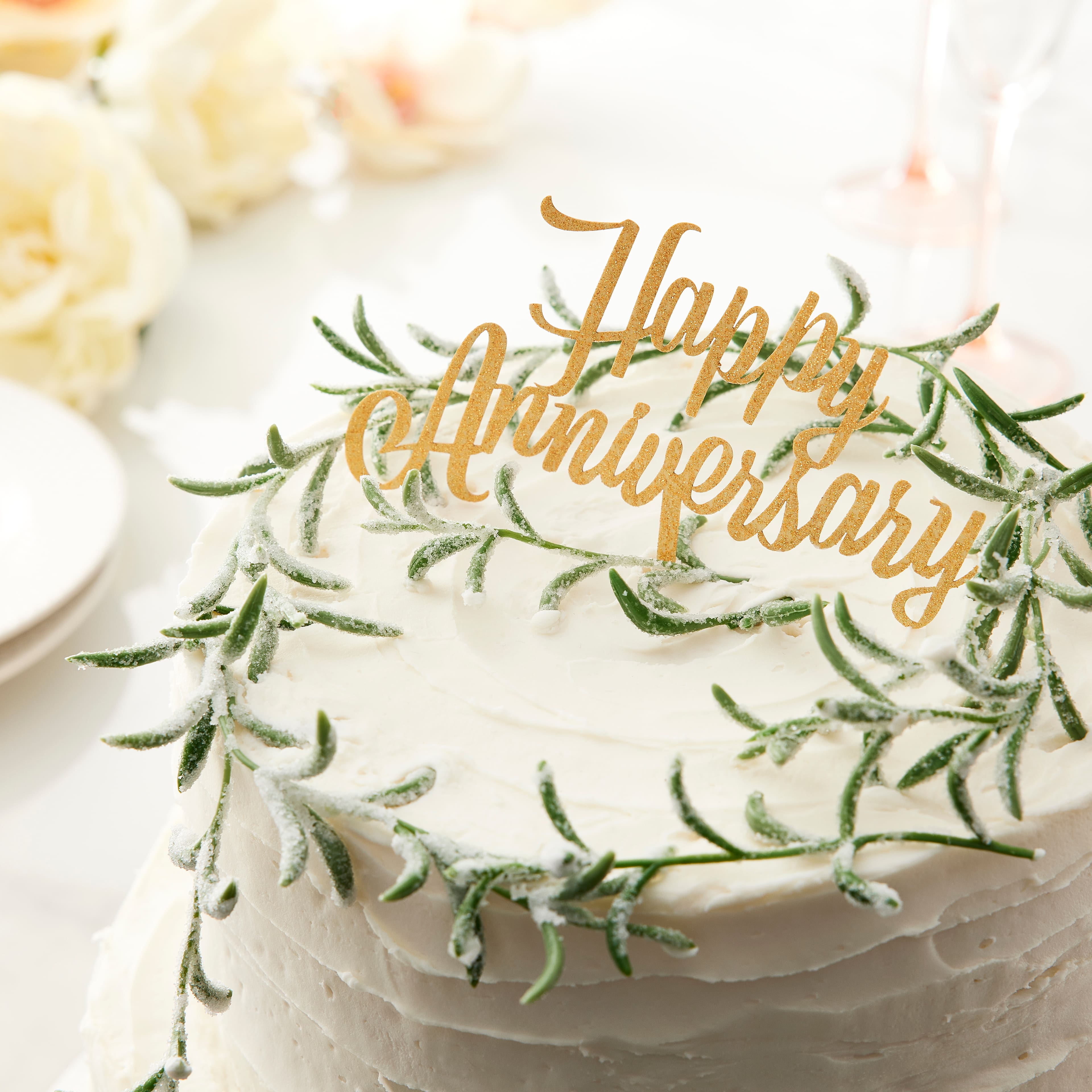 Gold Glitter Happy Anniversary Cake Topper by Celebrate It™