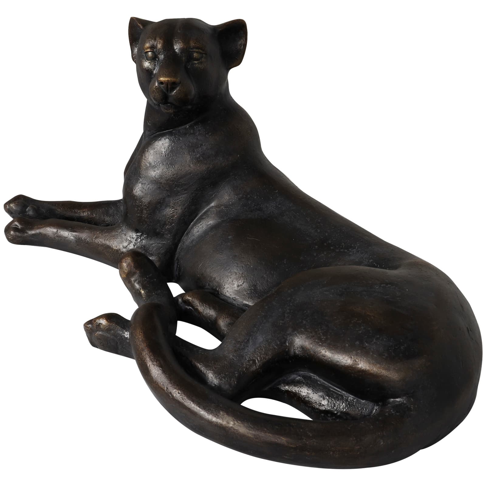 13" Black Laying Leopard Sculpture