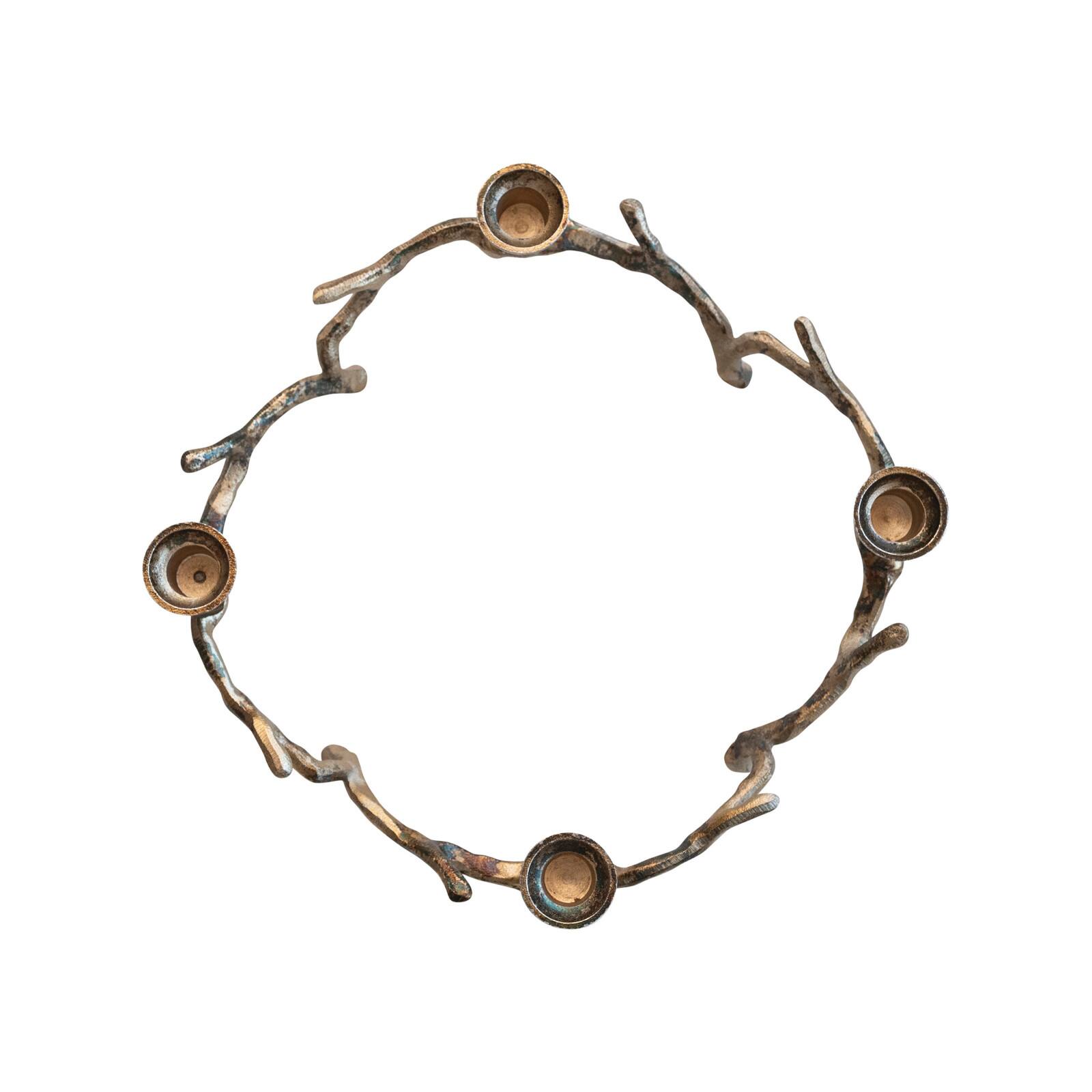 Hello Honey&#xAE; 13&#x22; Oxidized Antique Gold Finish Aluminum Wreath Advent Taper Candle Holder