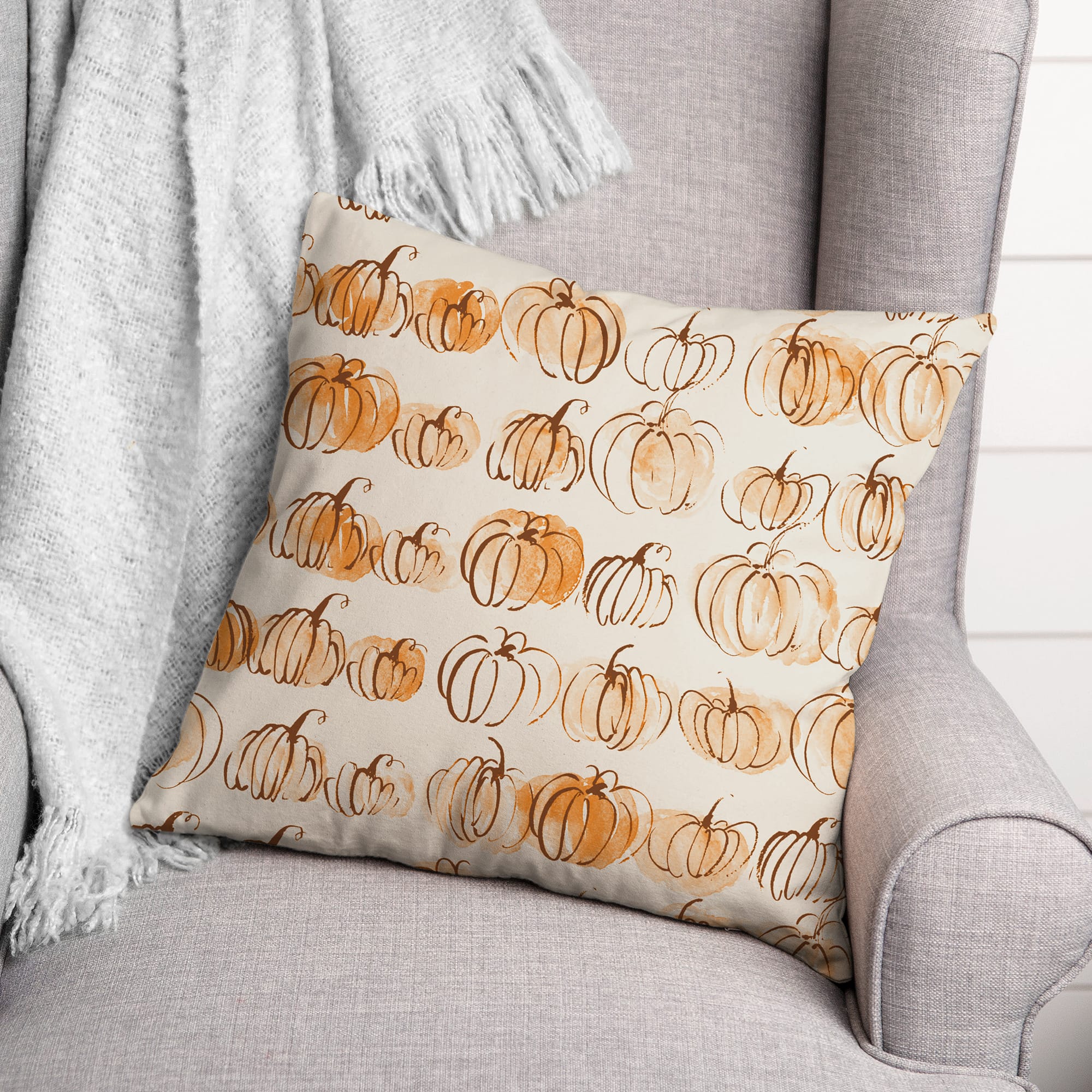 Fall Watercolor Pumpkin Throw Pillow