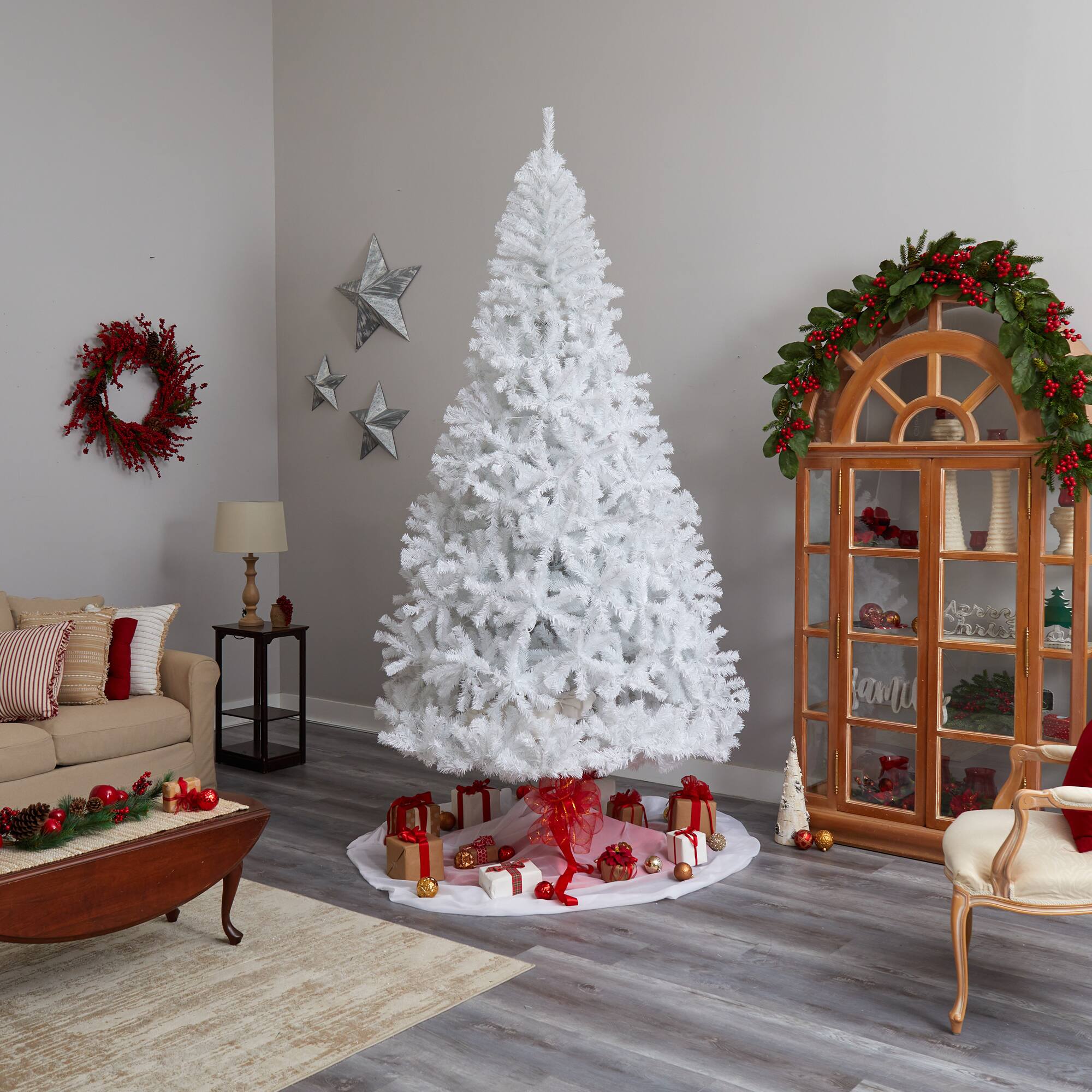 9ft. Pre-Lit White Artificial Christmas Tree, Clear LED Lights