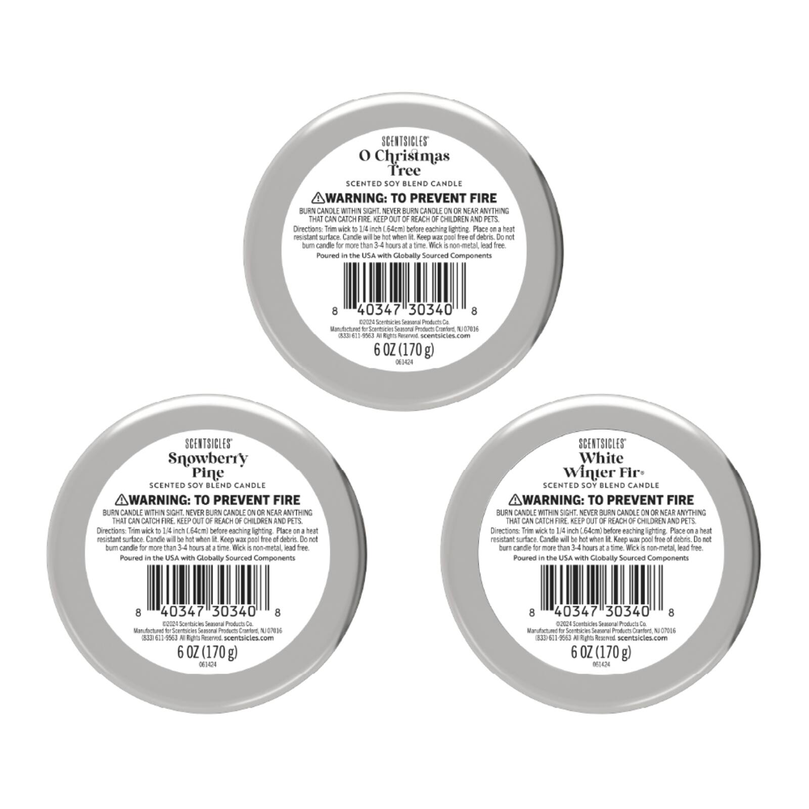 Scentsicles Candles White Winter Fir, O Christmas Tree and Snowberry Pine, 3 pack