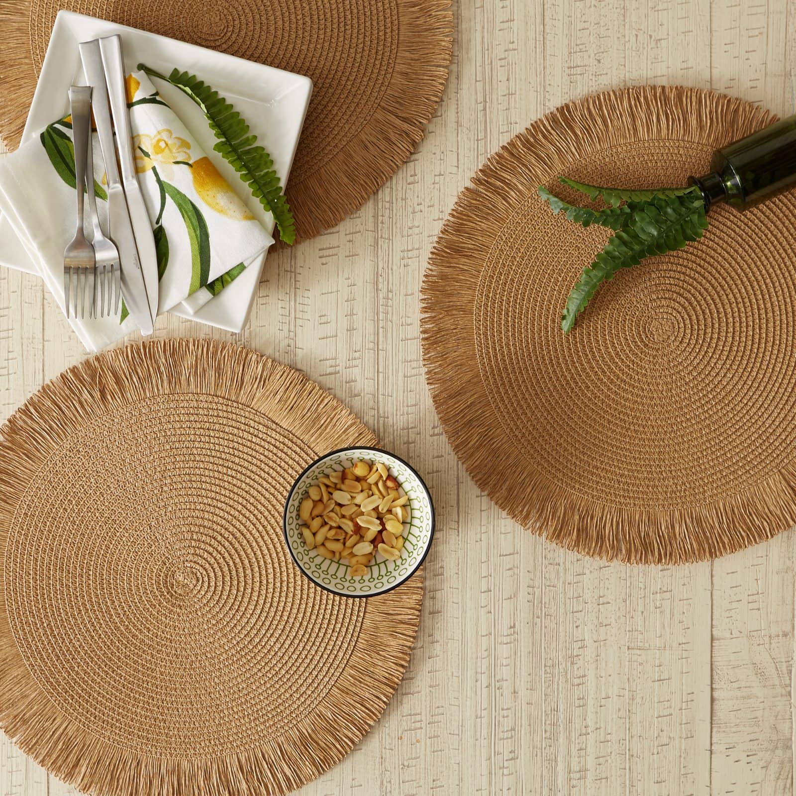 DII® 15" Round Natural Fringe Woven Placemat Set, 6ct.
