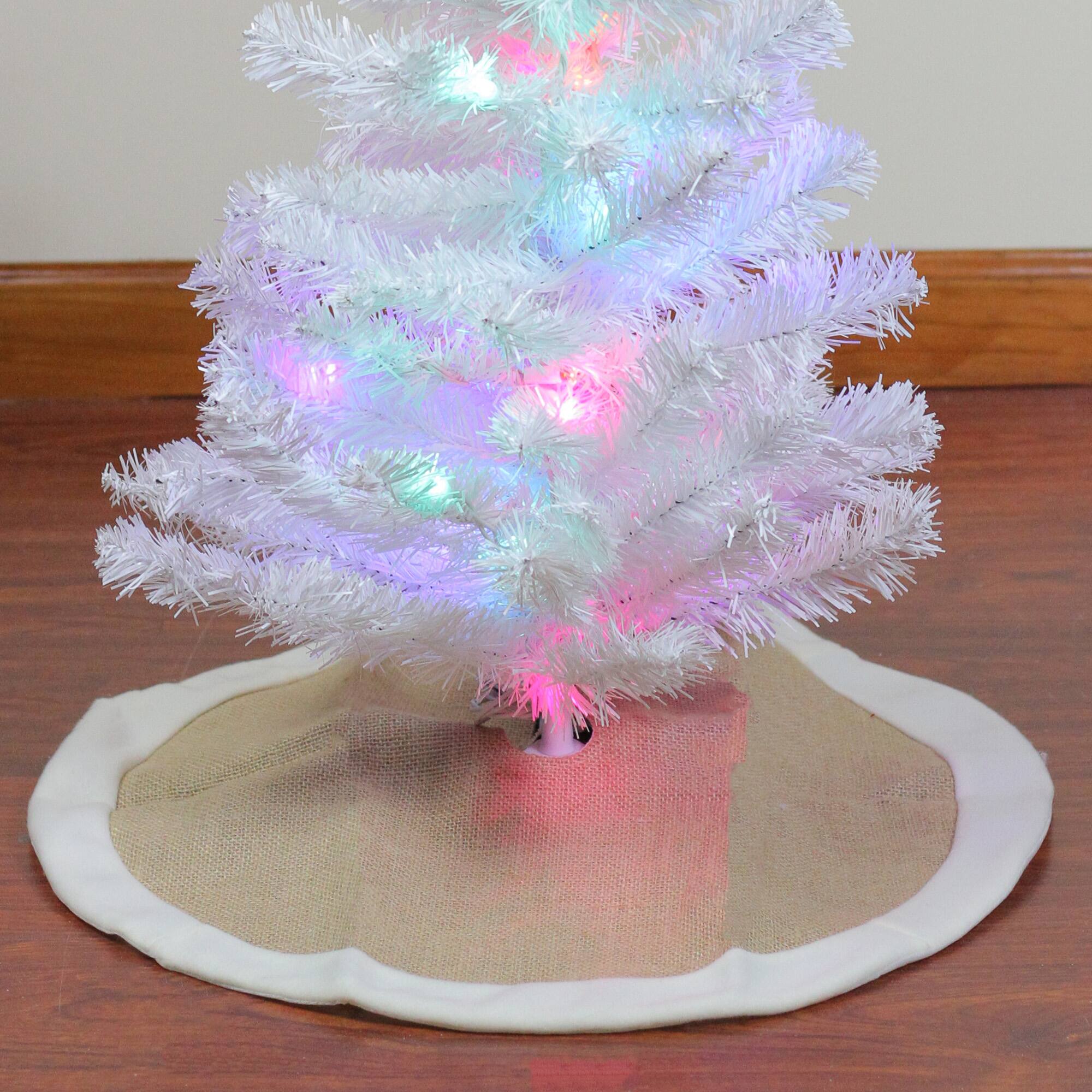 20&#x22; Burlap &#x26; White Fleece Trim Mini Tree Skirt