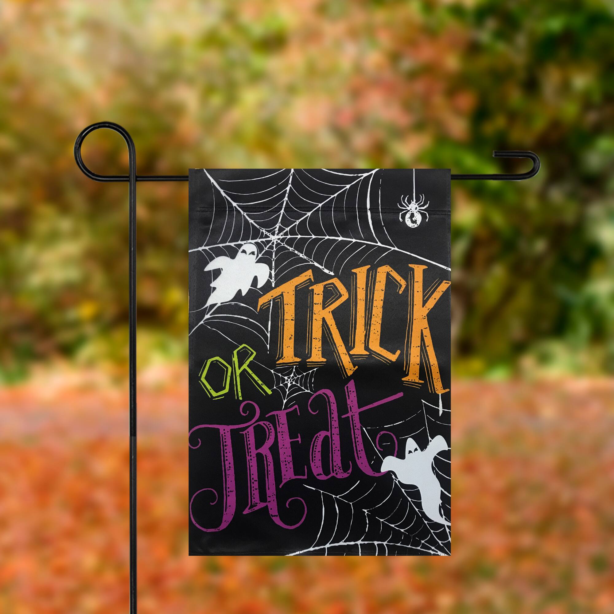 12.5" x 18" Spider Webs & Ghosts Trick or Treat Outdoor Garden Flag