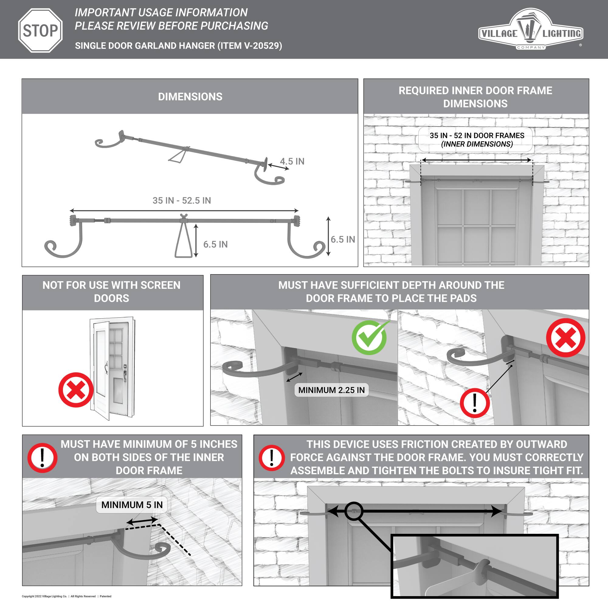 Village Lighting Slim Single Door Garland Hanger