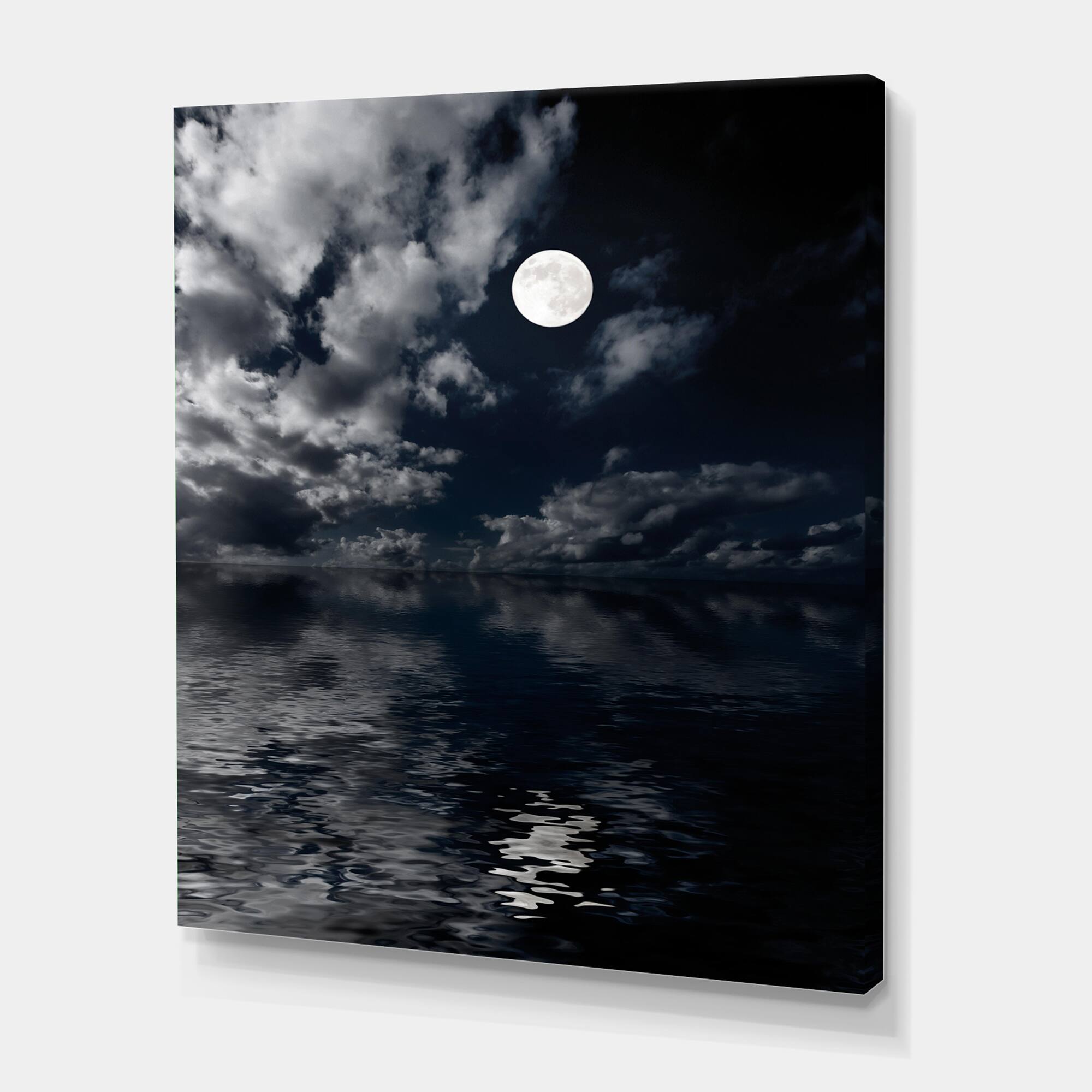 Designart - Full Moon In Cloudy Night Sky IV - Nautical &#x26; Coastal Canvas Wall Art Print