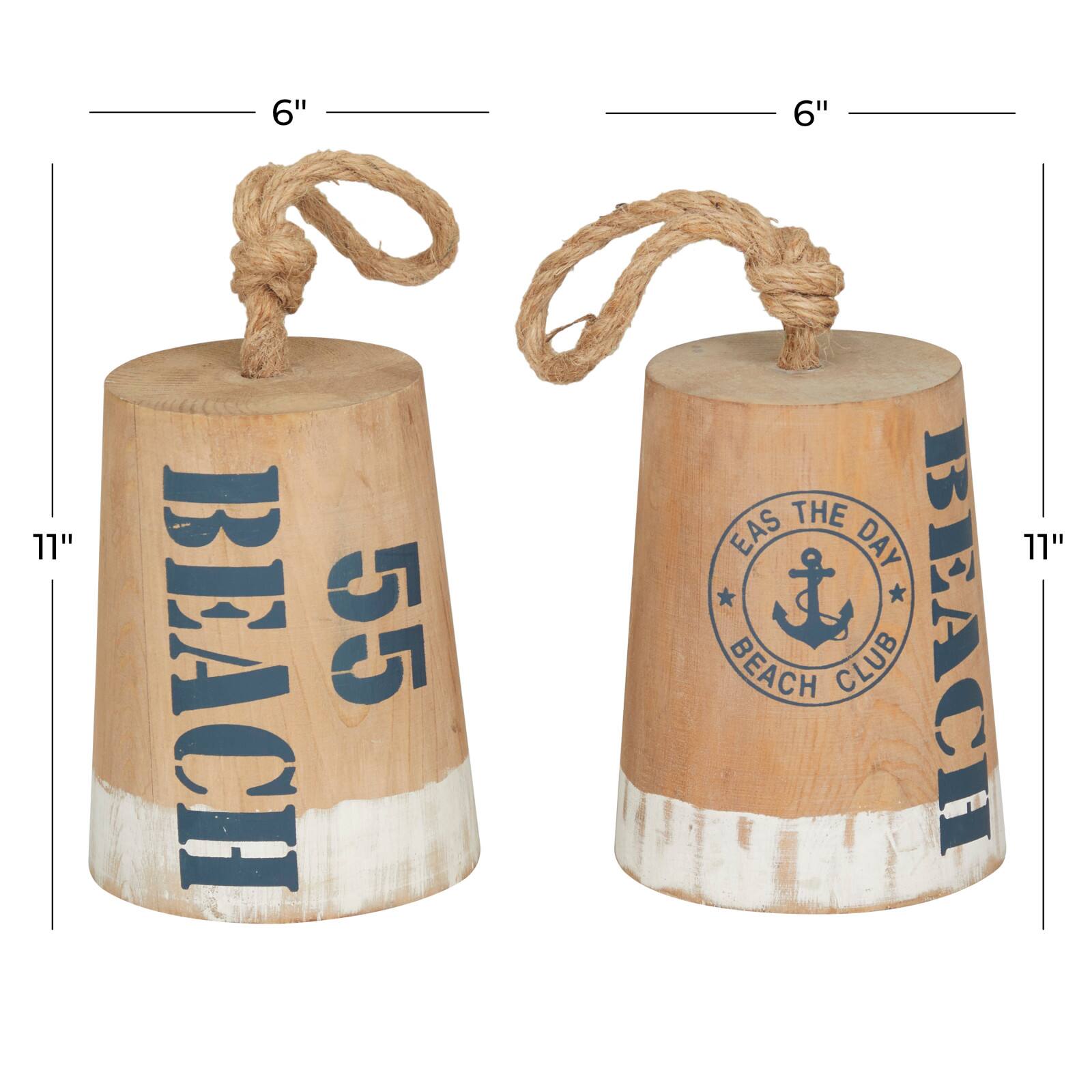 Brown Wood Nautical Buoy Sculpture, Set of 2 11" x 6" x 5"