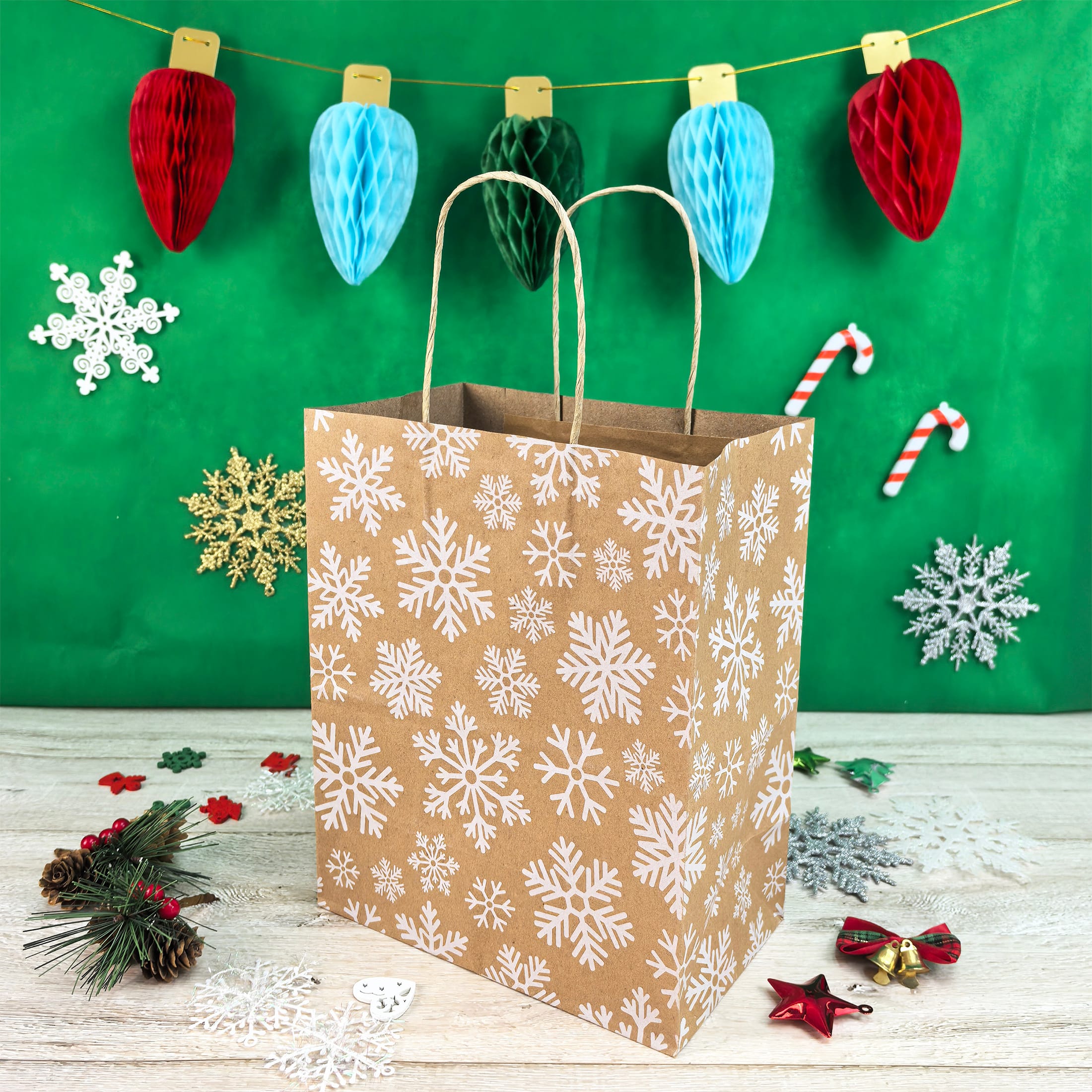 Medium Snowflakes Kraft Gift Bags, 5ct. by Celebrate It™