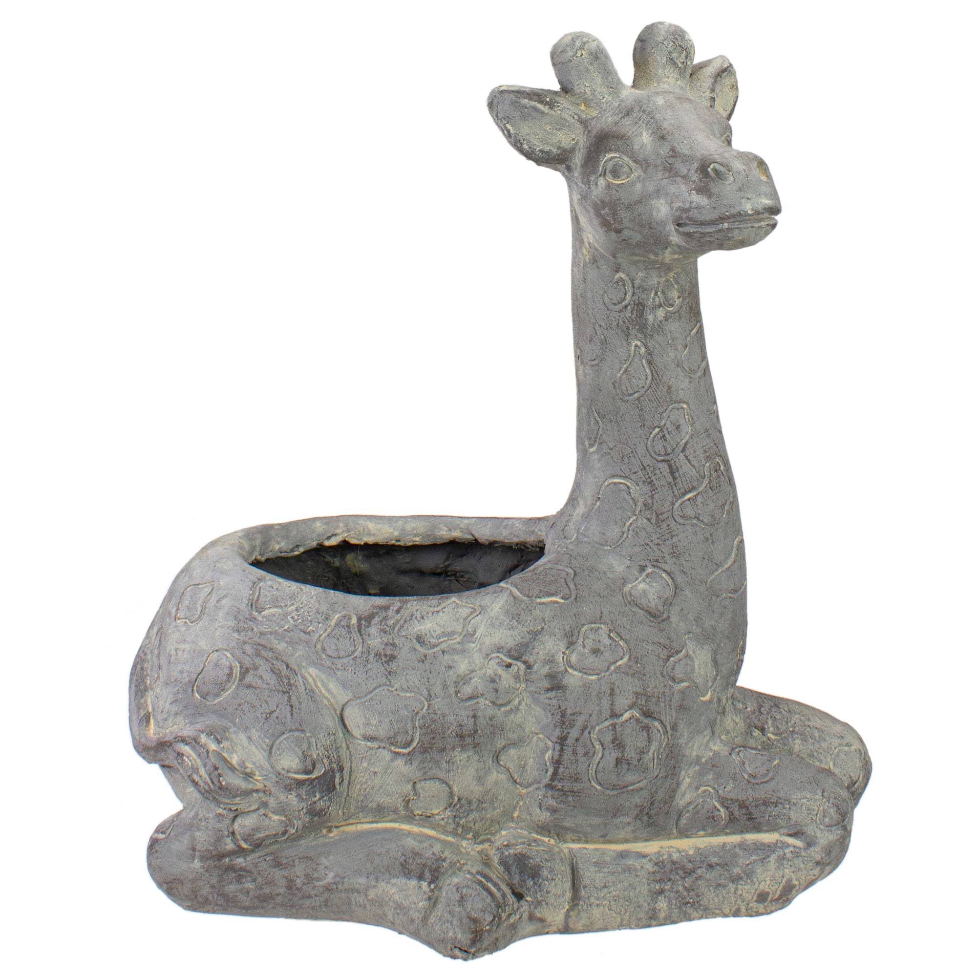 16&#x22; Gray Seated Giraffe Outdoor Garden Planter
