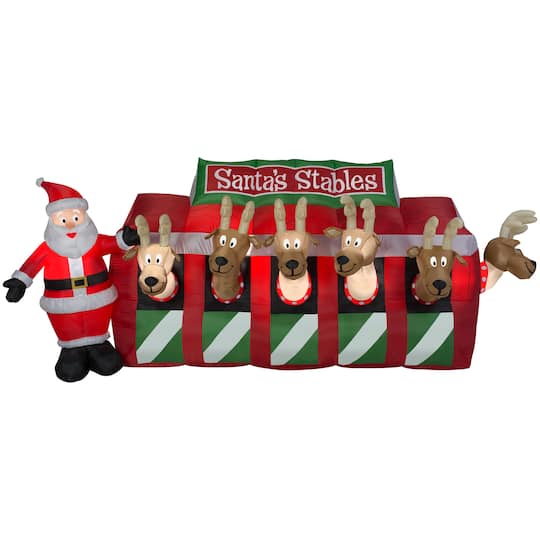 4.4ft. Airblown® Inflatable Christmas Santa Reindeer Stable | Michaels