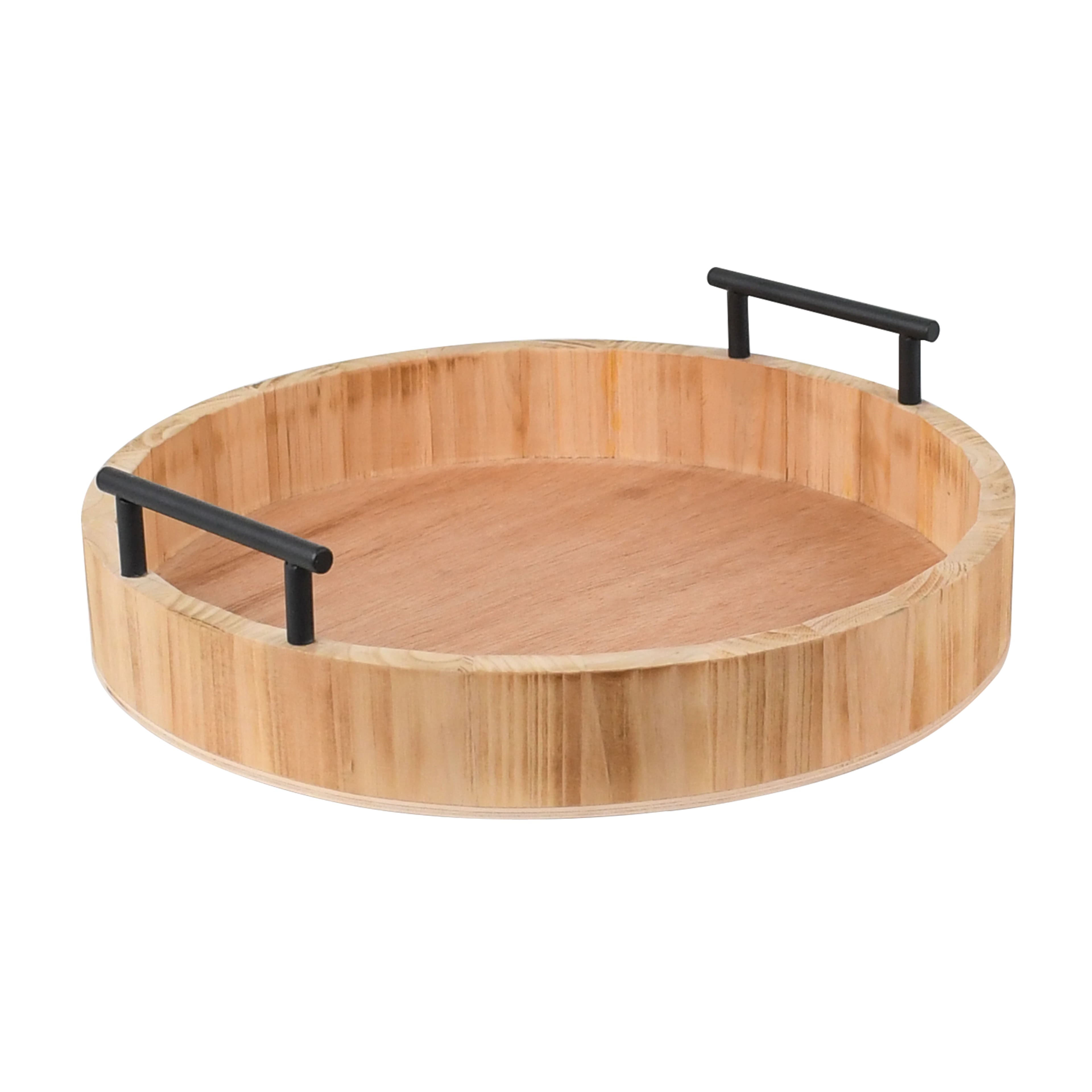 12" Round Wood Tray with Handles by Ashland®