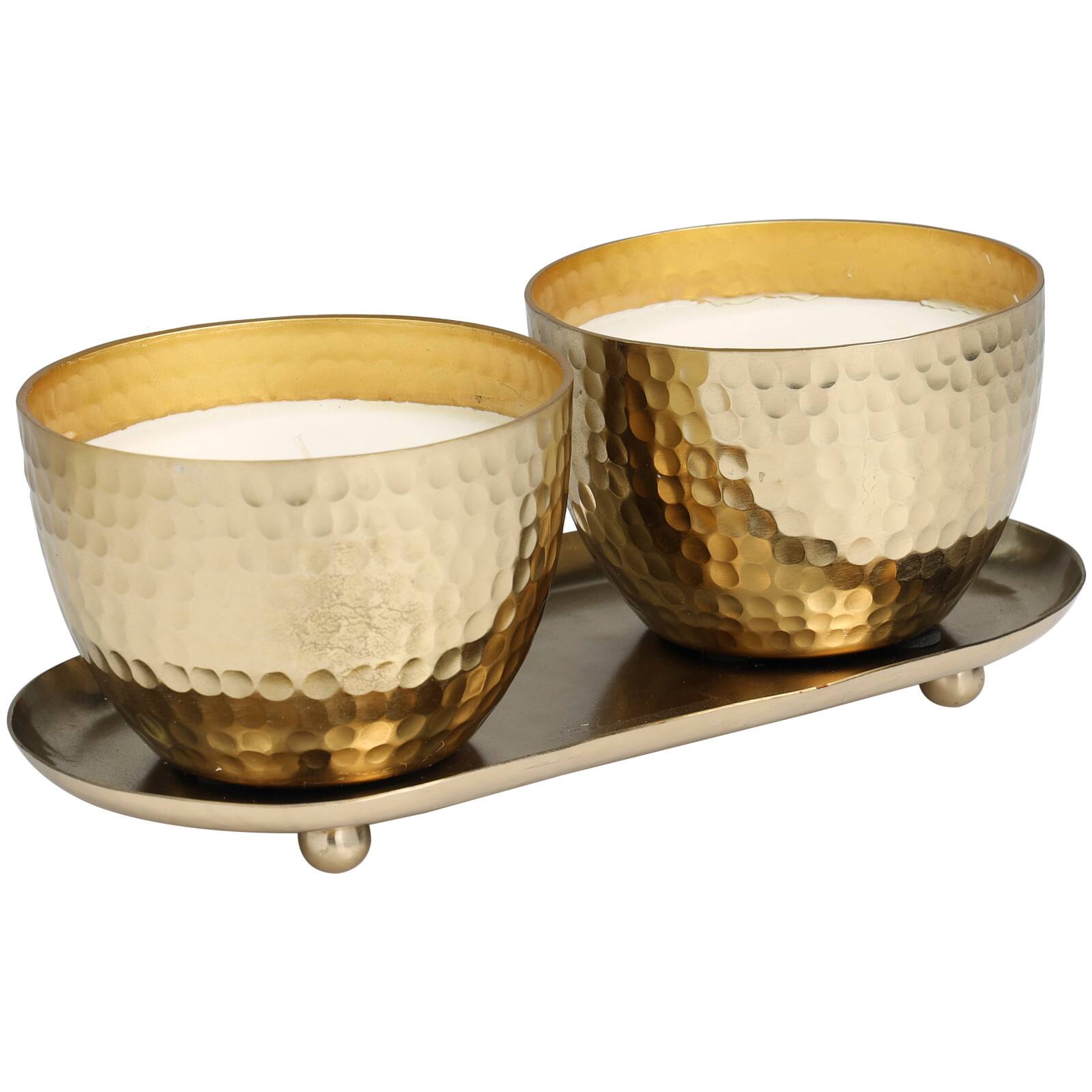 Mediterranean Fig Scented Candles in Gold Hammered Bowls Set