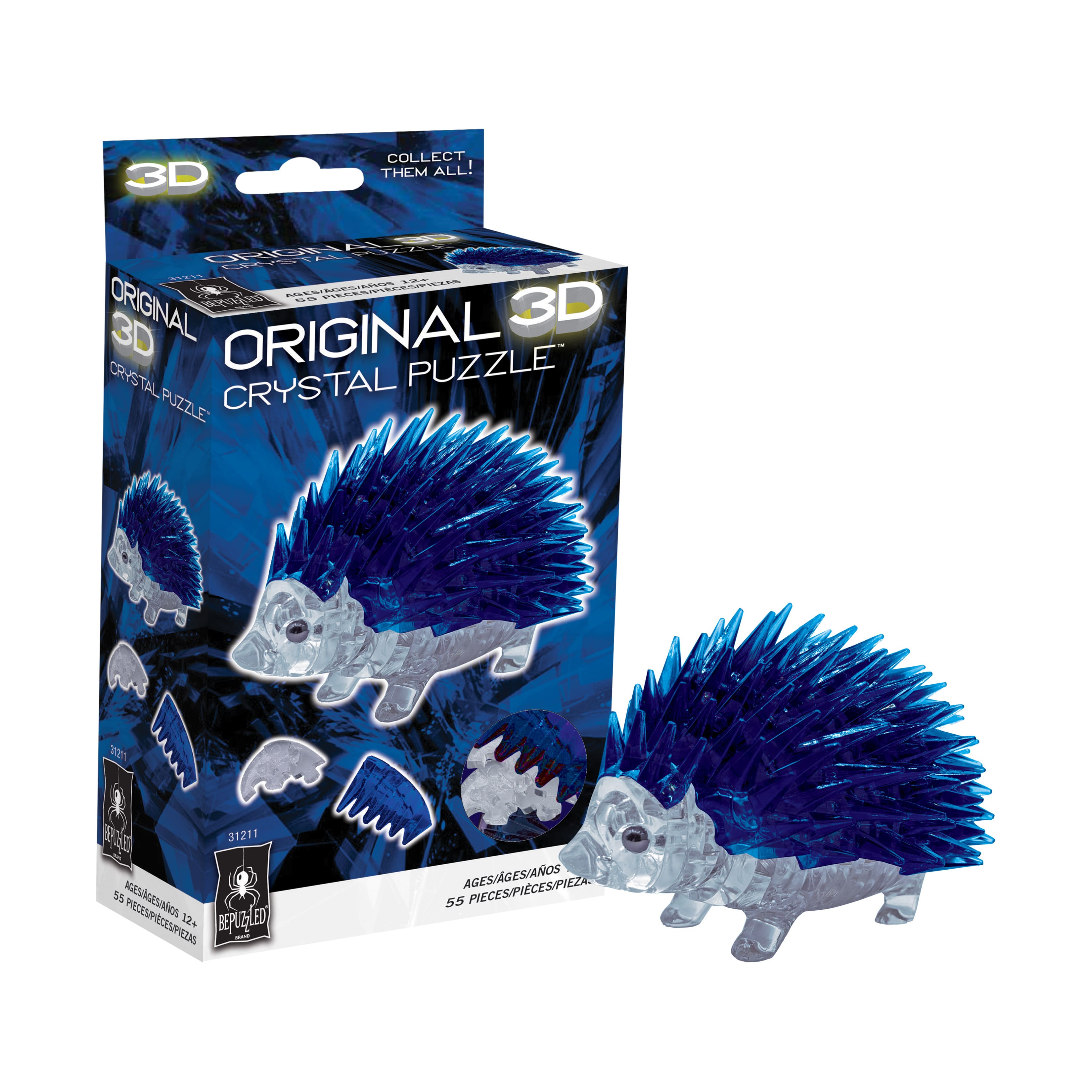 3D Crystal Puzzle - Hedgehog (Blue): 55 Pcs