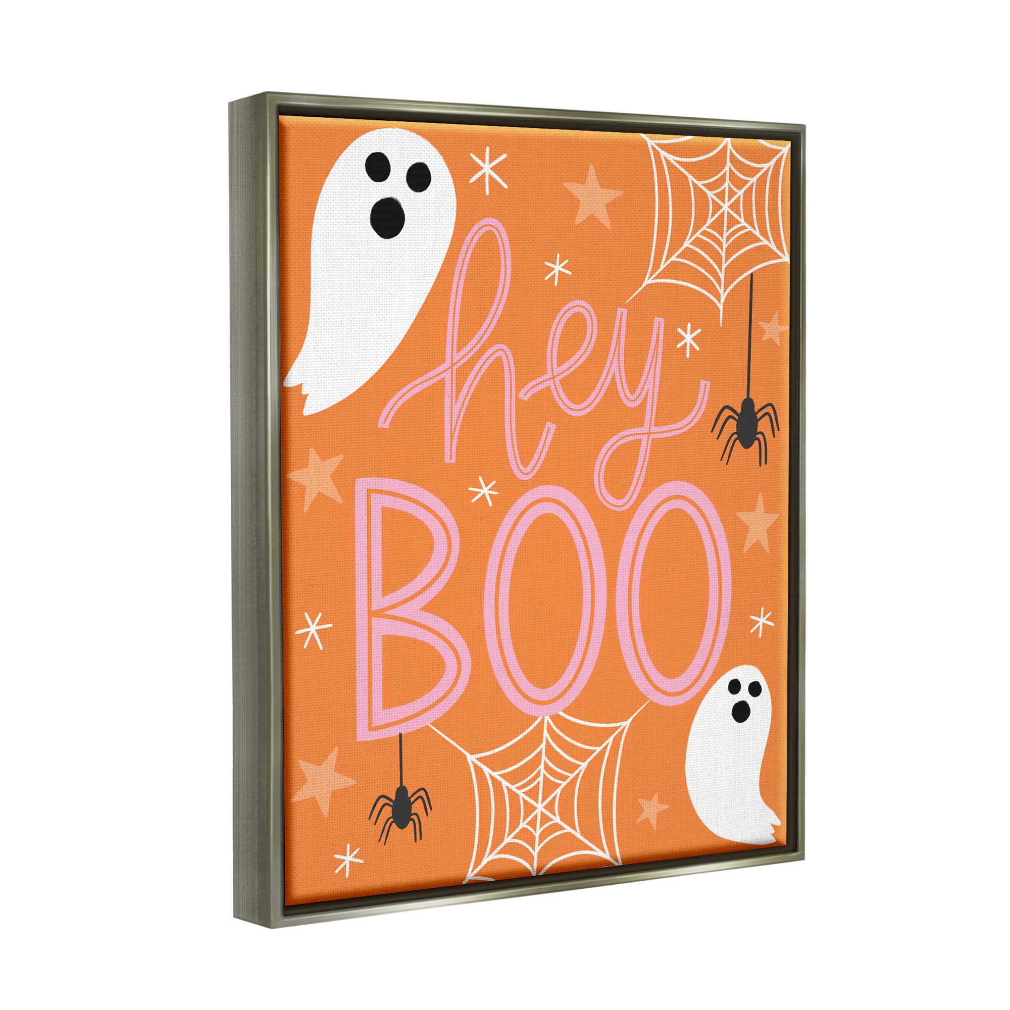 Stupell Industries Hey Boo Orange Halloween Ghosts Framed Floater Canvas Wall Art