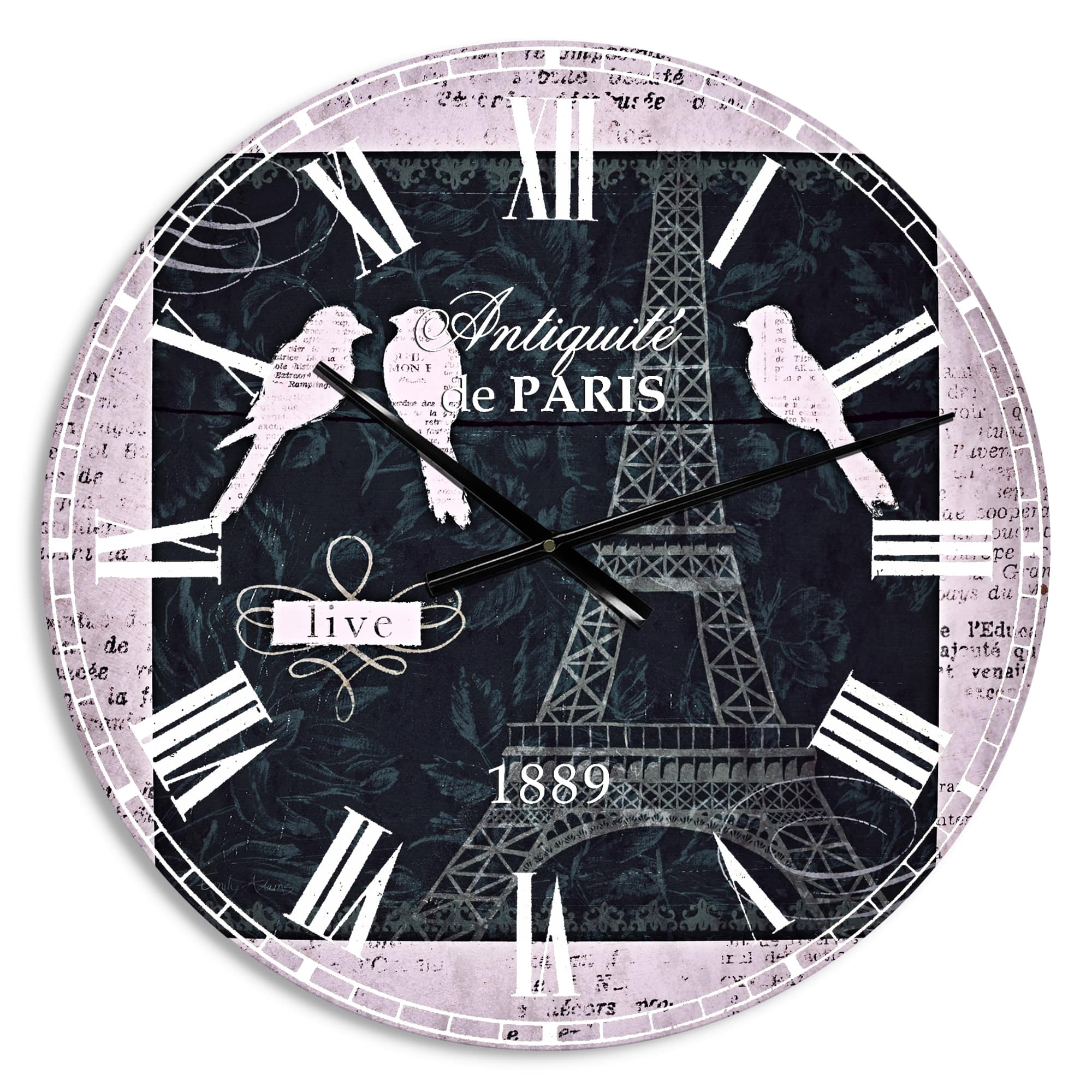 Designart &#x27;Paris Vintage Collage Ii Traditional Wall Clock