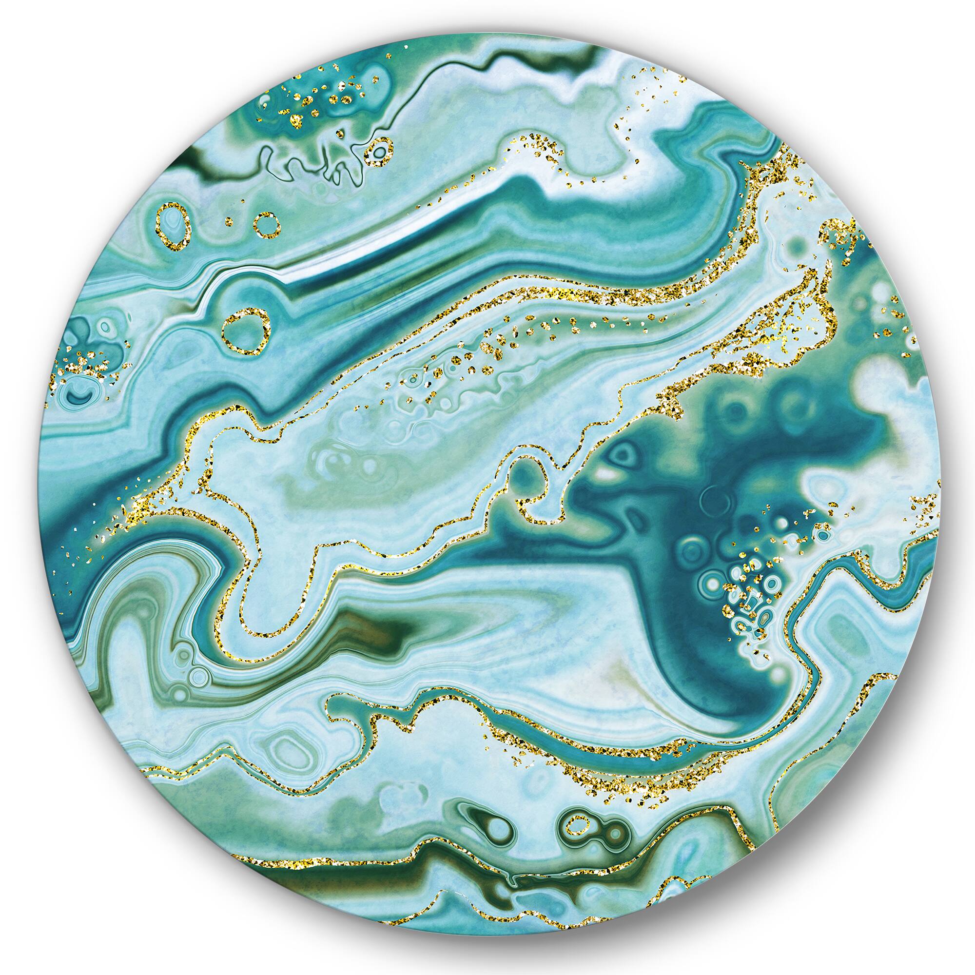 Designart - Ocean Blue Golden Marble - Modern Round Circle Metal Wall Decor