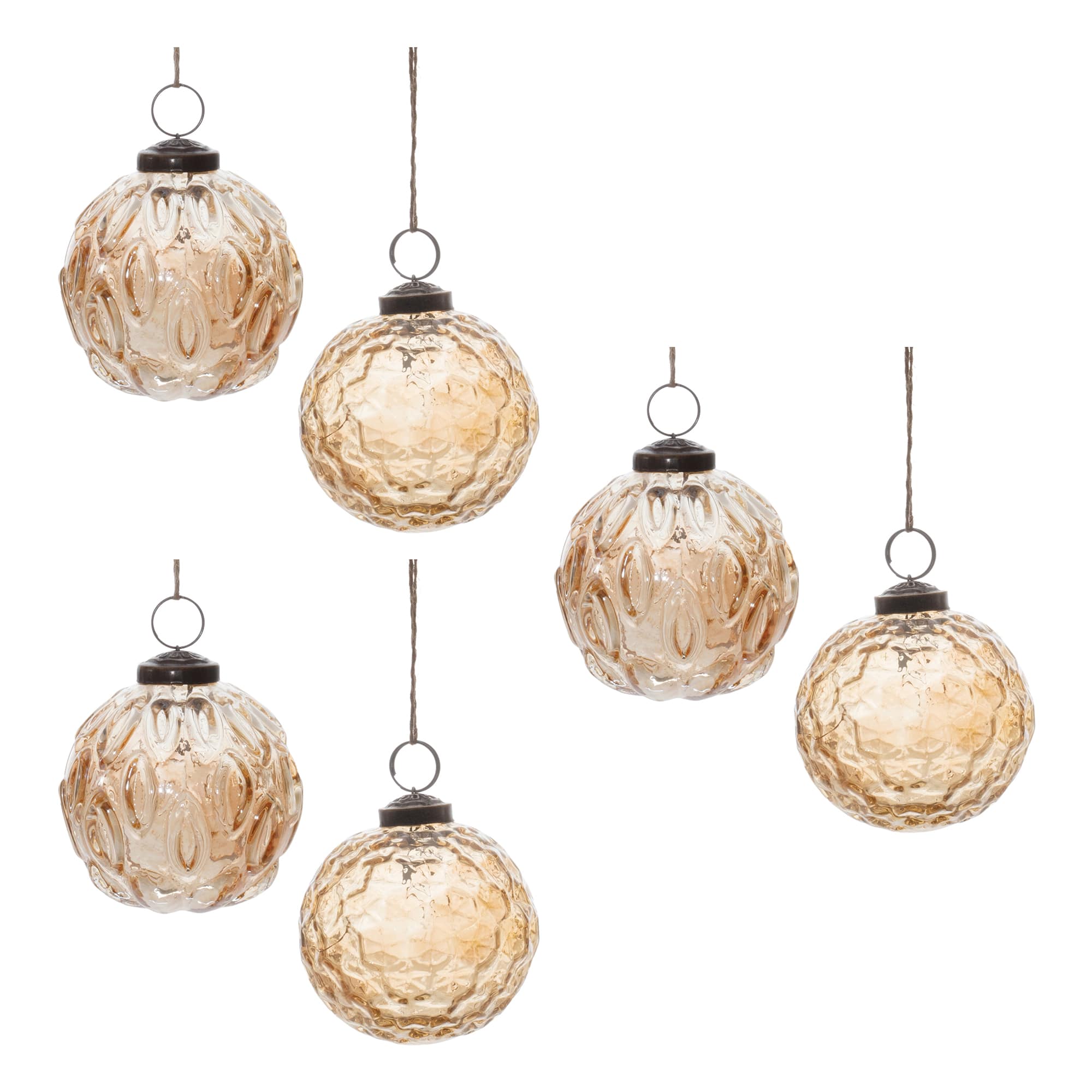 Amber Geometric Glass Ball Ornaments Set