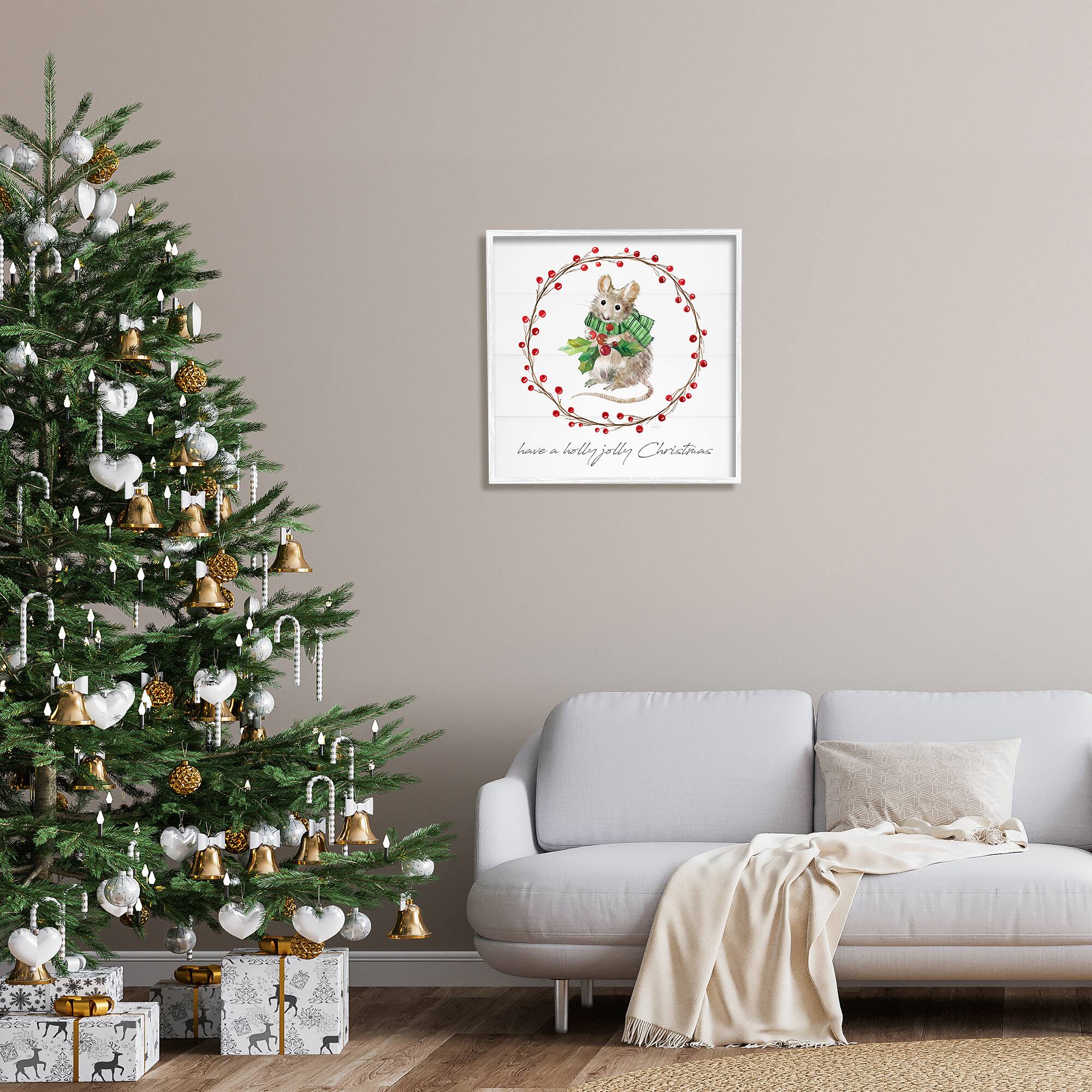 Stupell Industries Holly Jolly Christmas Mouse Framed Giclee Art