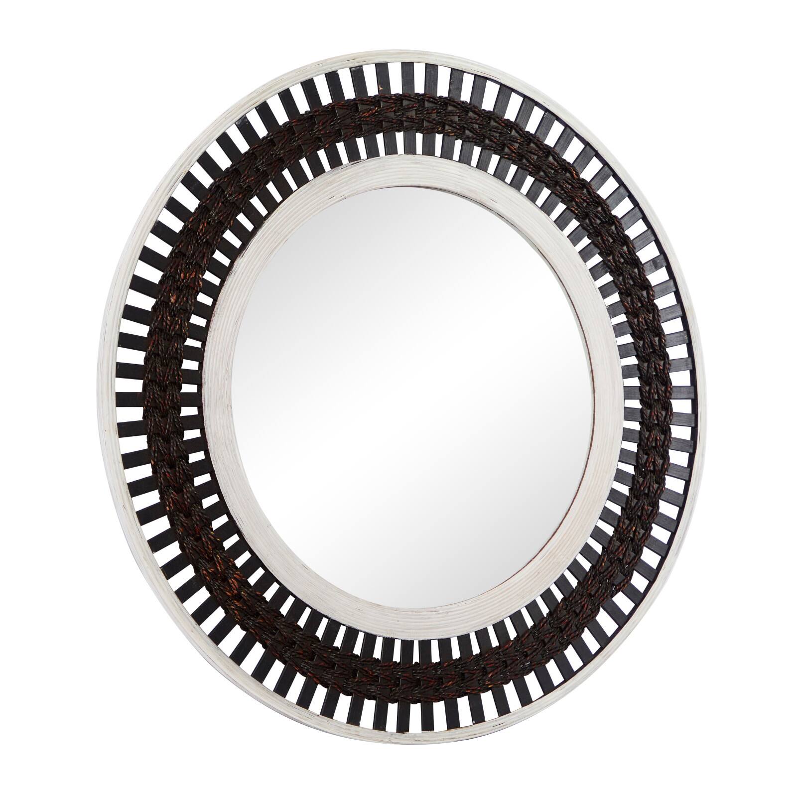 36&#x22; Brown Wood Contemporary Round Wall Mirror