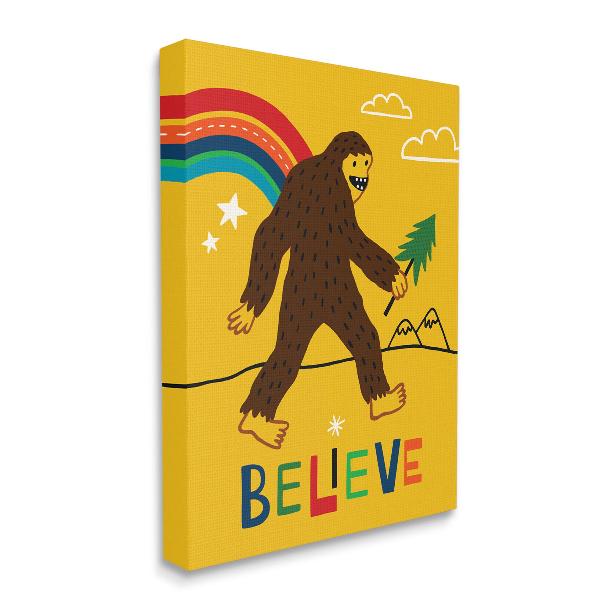 Stupell Industries Whimsical Believe Phrase Happy Smiling Big Foot Wall