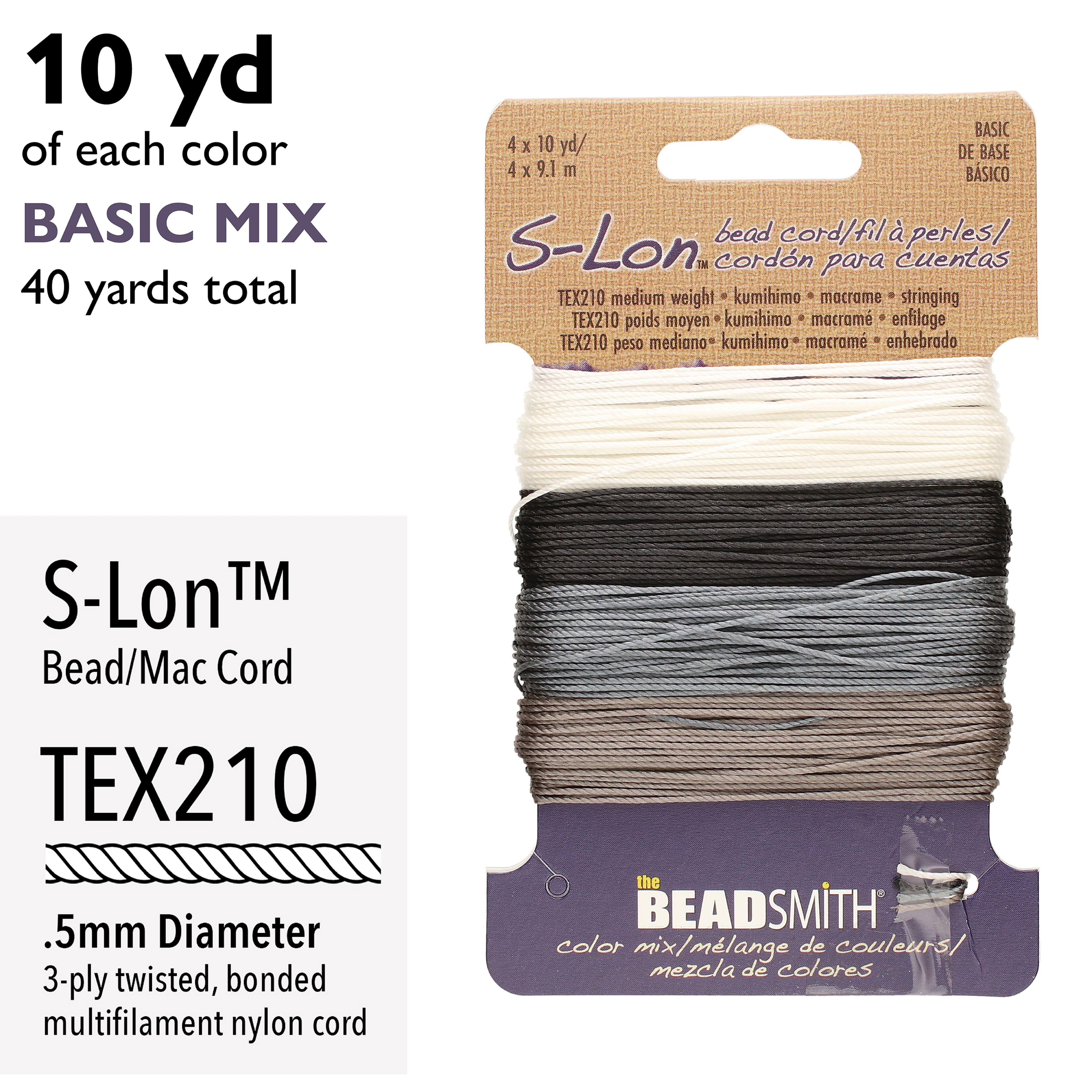 12 Packs: 4 ct. (48 total) The Beadsmith® S-Lon® 0.5mm Mixed Color Bead Cords