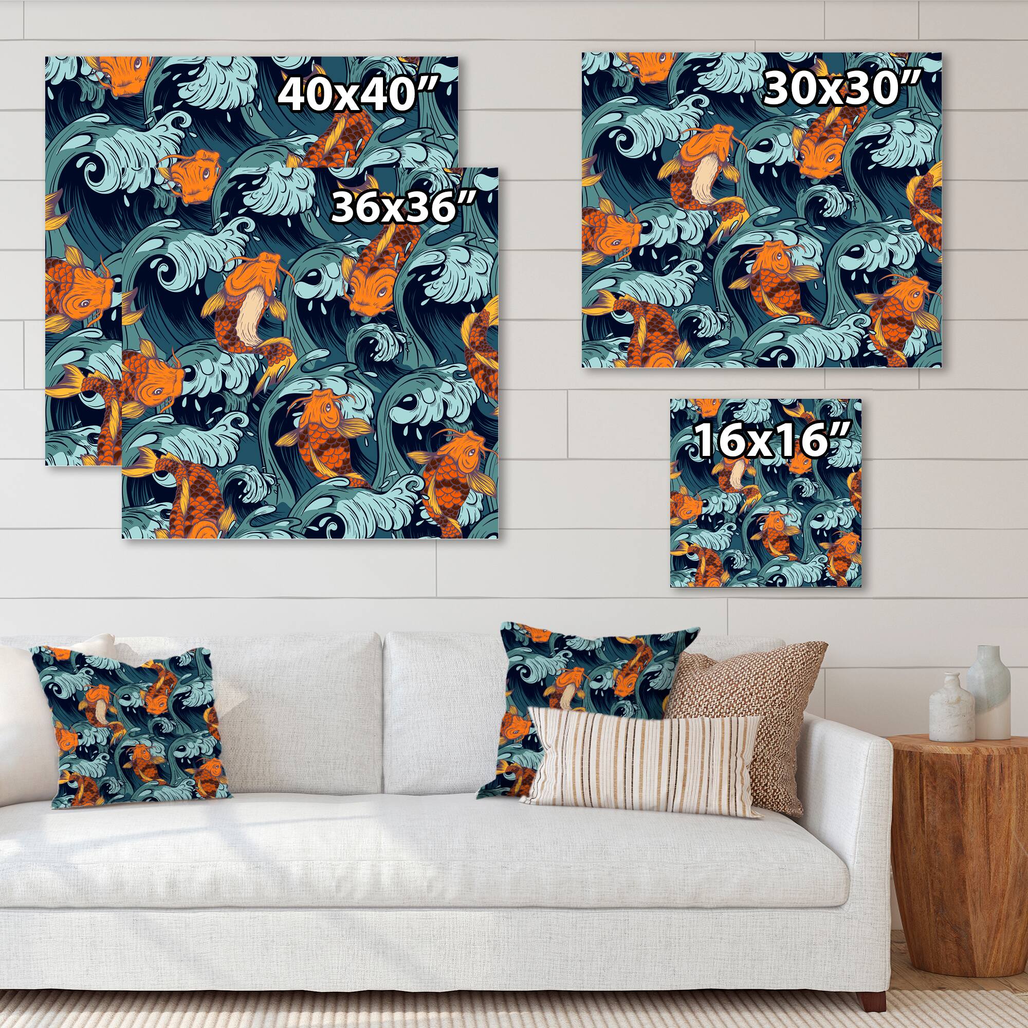 Designart - Japanese Koi Fish - Nautical &#x26; Coastal Canvas Wall Art Print