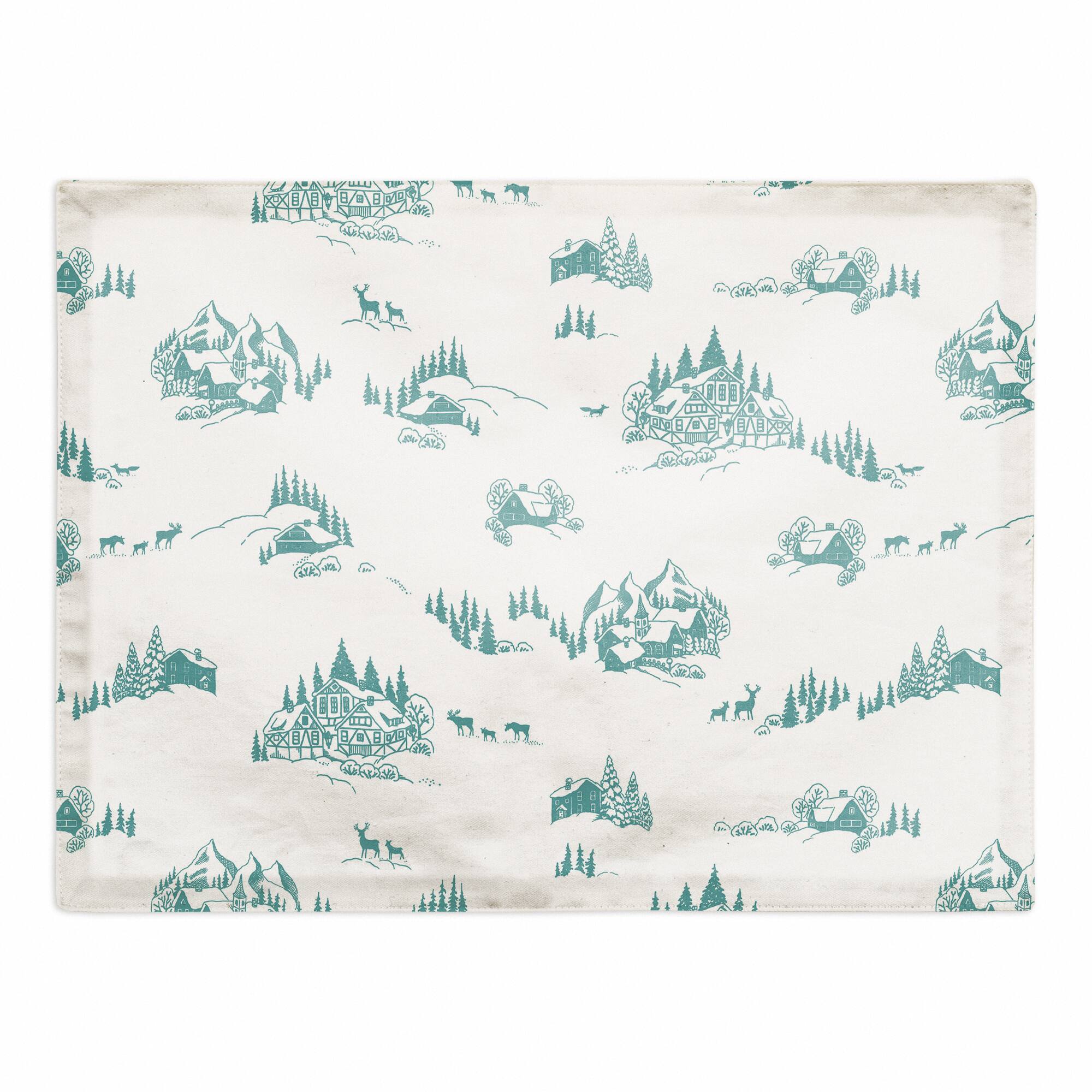 Snowy Town Teal 18x14 Poly Twill Placemat